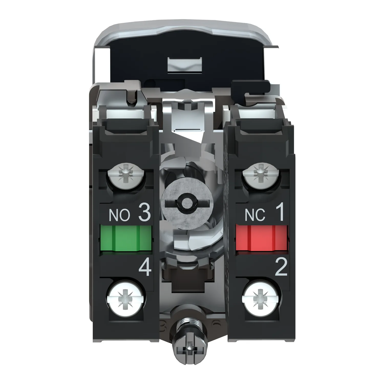 Schneider XB4BA731327 - Üçlü kafa basmalı buton, metal, Ø22, markalı, 1 yeşil düz I + 1 kırmızı çıkıntılı STOP + 1 yeşil düz II, 2 NA + 1 NK