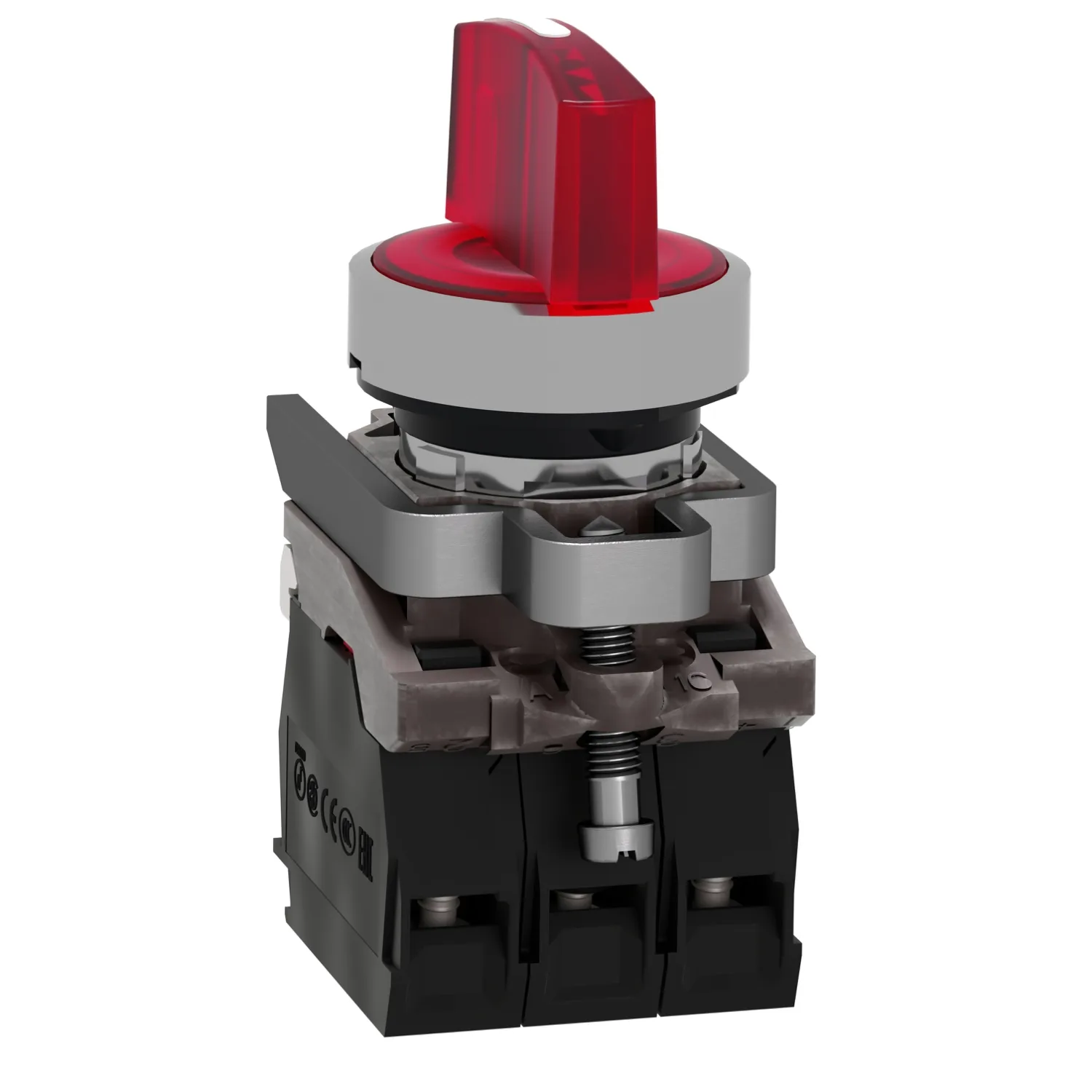 Harmony XB4 - bouton à manette lumin - Ø22 - 3 pos fix - rouge - 1O+1F - 24V - 4