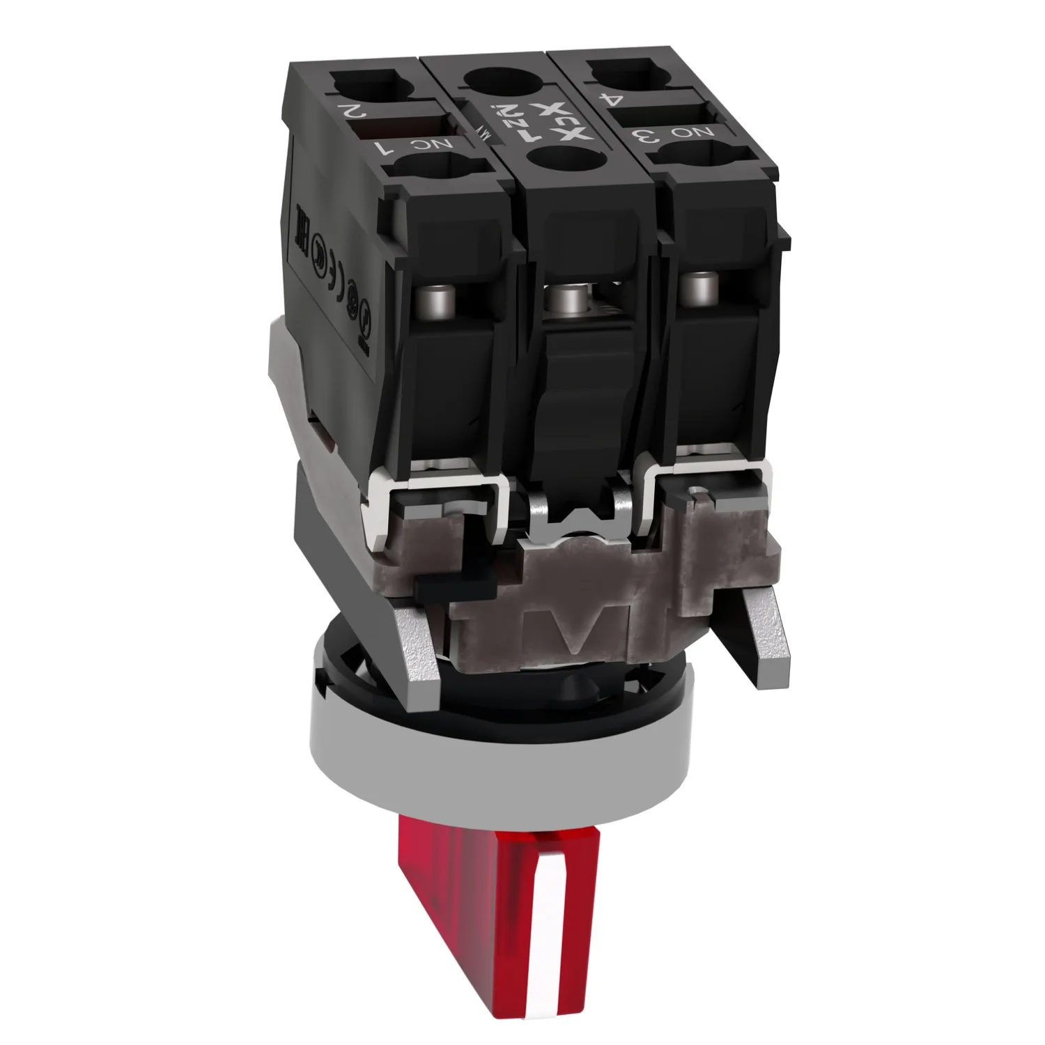 Harmony XB4 - bouton à manette lumin - Ø22 - 3 pos fix - rouge - 1O+1F - 24V - 5