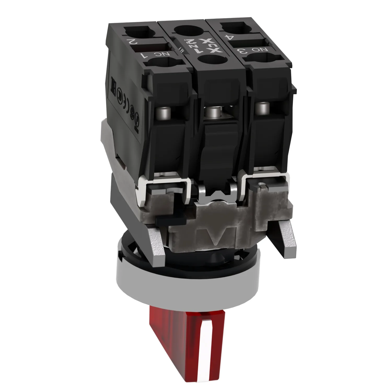 Işıklı seçici anahtar, Harmony XB4, metal, kırmızı kol, 22mm, üniversal LED, 3 pozisyonlu, 1NO + 1NC, 230...240V AC - 3