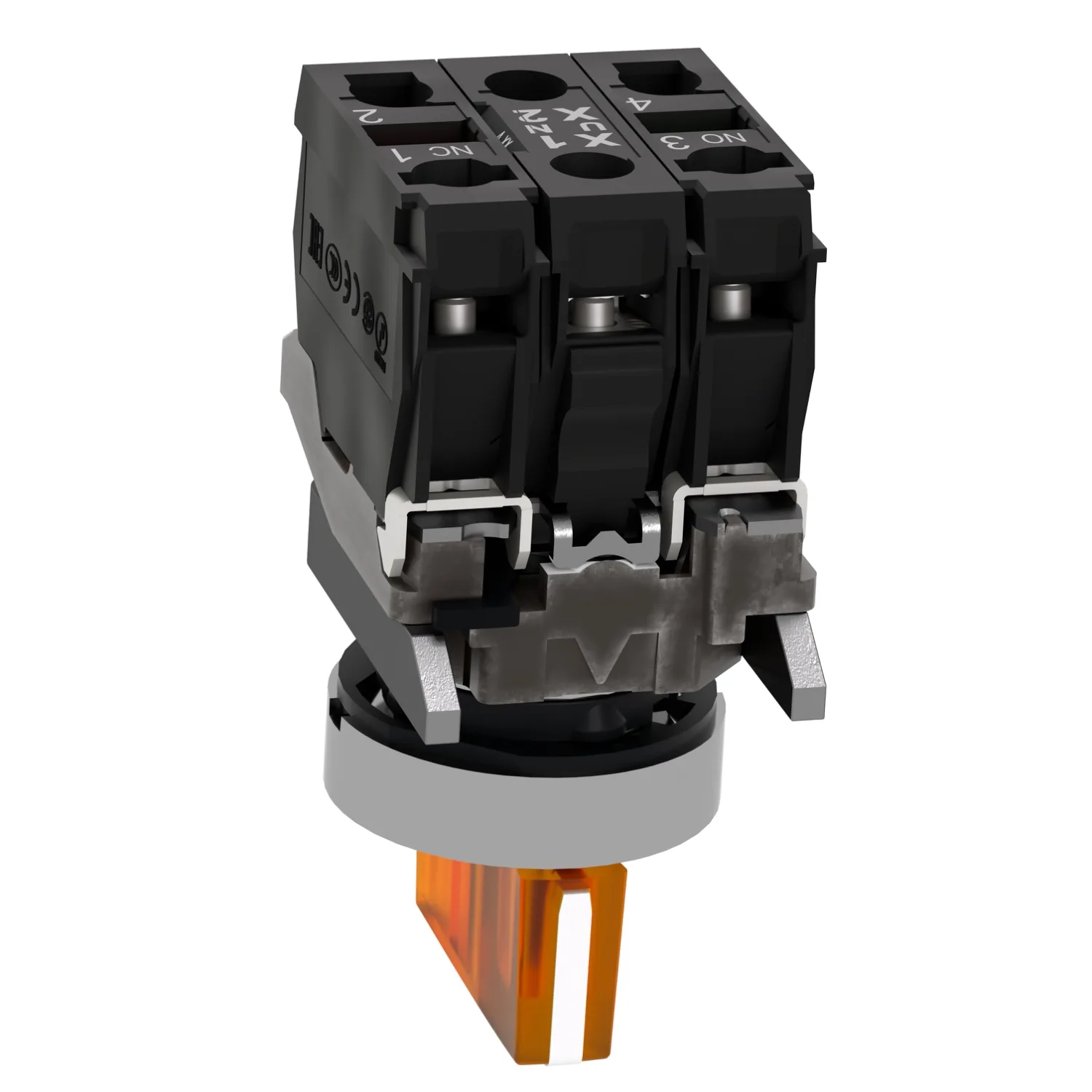 Işıklı seçici anahtar, Harmony XB4, metal, turuncu kol, 22mm, üniversal LED, 3 pozisyonlu, 1NO + 1NC, 230...240V AC - 6
