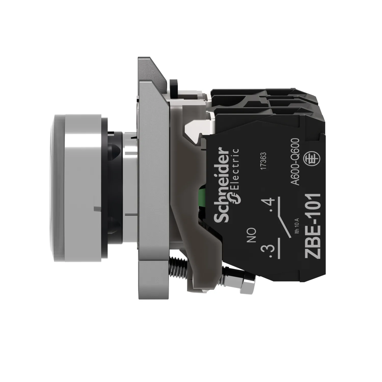 Schalter: Druck; 22mm; Stab.Pos: 1; NC + NO; weiss; LED; 24V; IP66 - 3