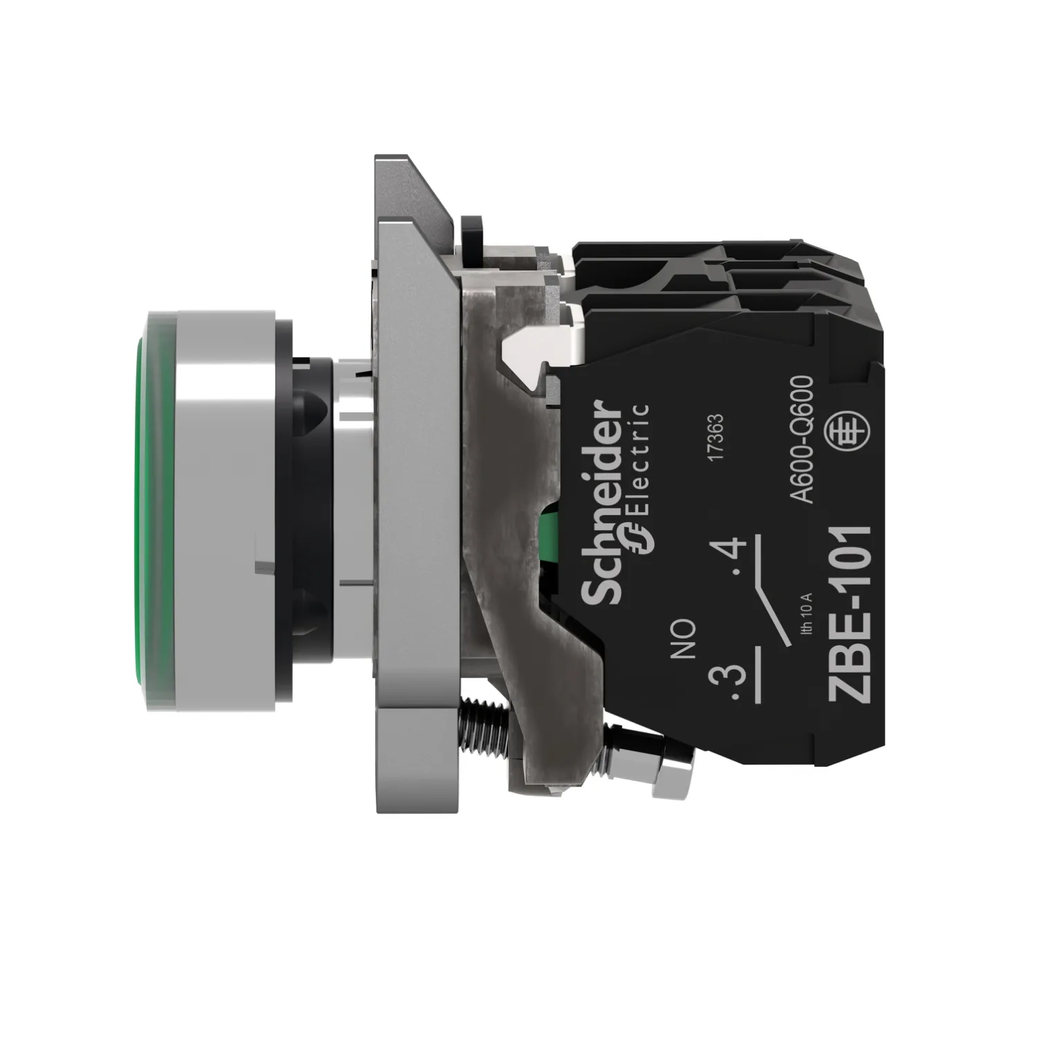 Schalter: Druck; 22mm; Stab.Pos: 1; NC + NO; grün; LED; 24V; IP66 - 4