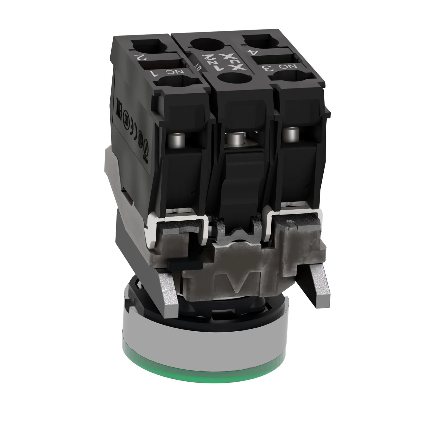 Schalter: Druck; 22mm; Stab.Pos: 1; NC + NO; grün; LED; 24V; IP66 - 5