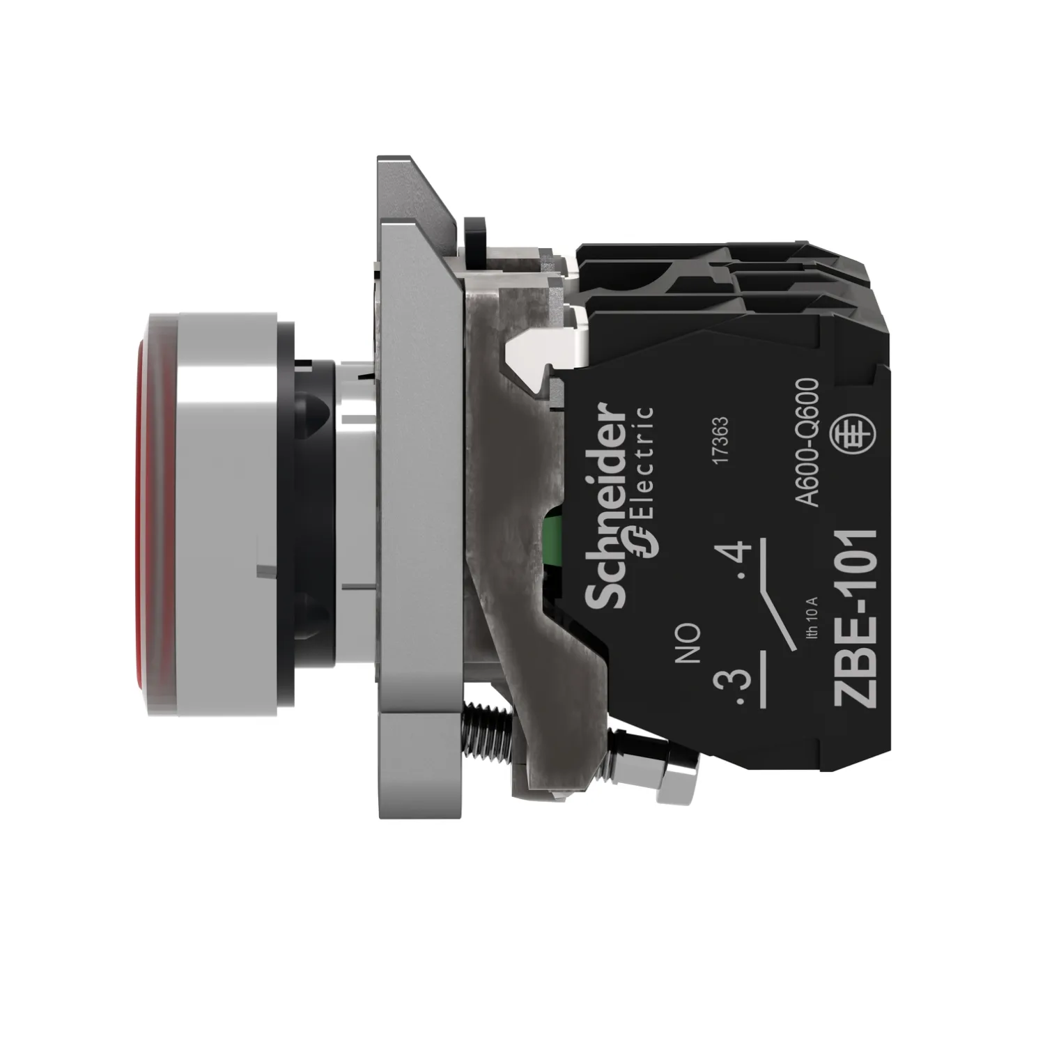 Schalter: Druck; 22mm; Stab.Pos: 1; NC + NO; rot; LED; 230V; IP66 - 4