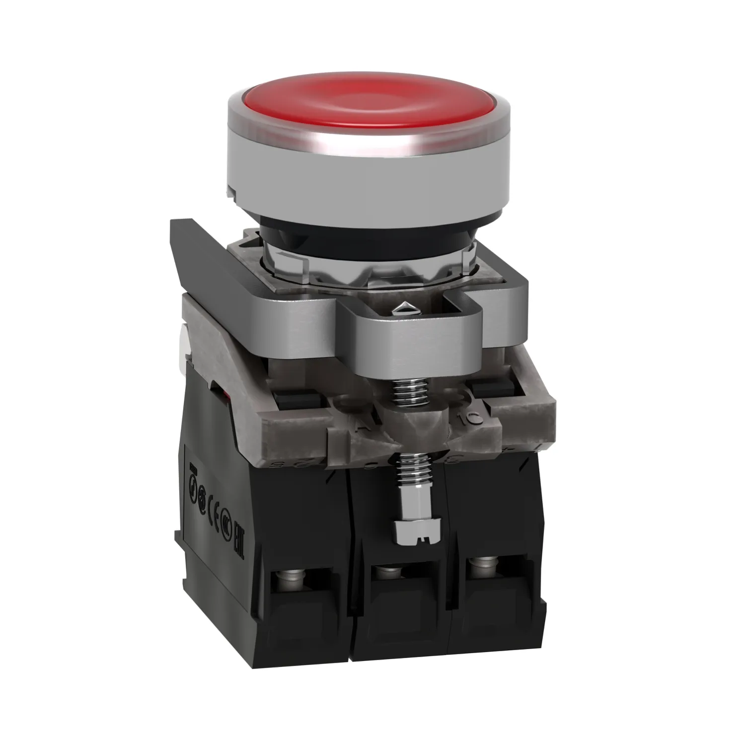 Schalter: Druck; 22mm; Stab.Pos: 1; NC + NO; rot; LED; 230V; IP66 - 6