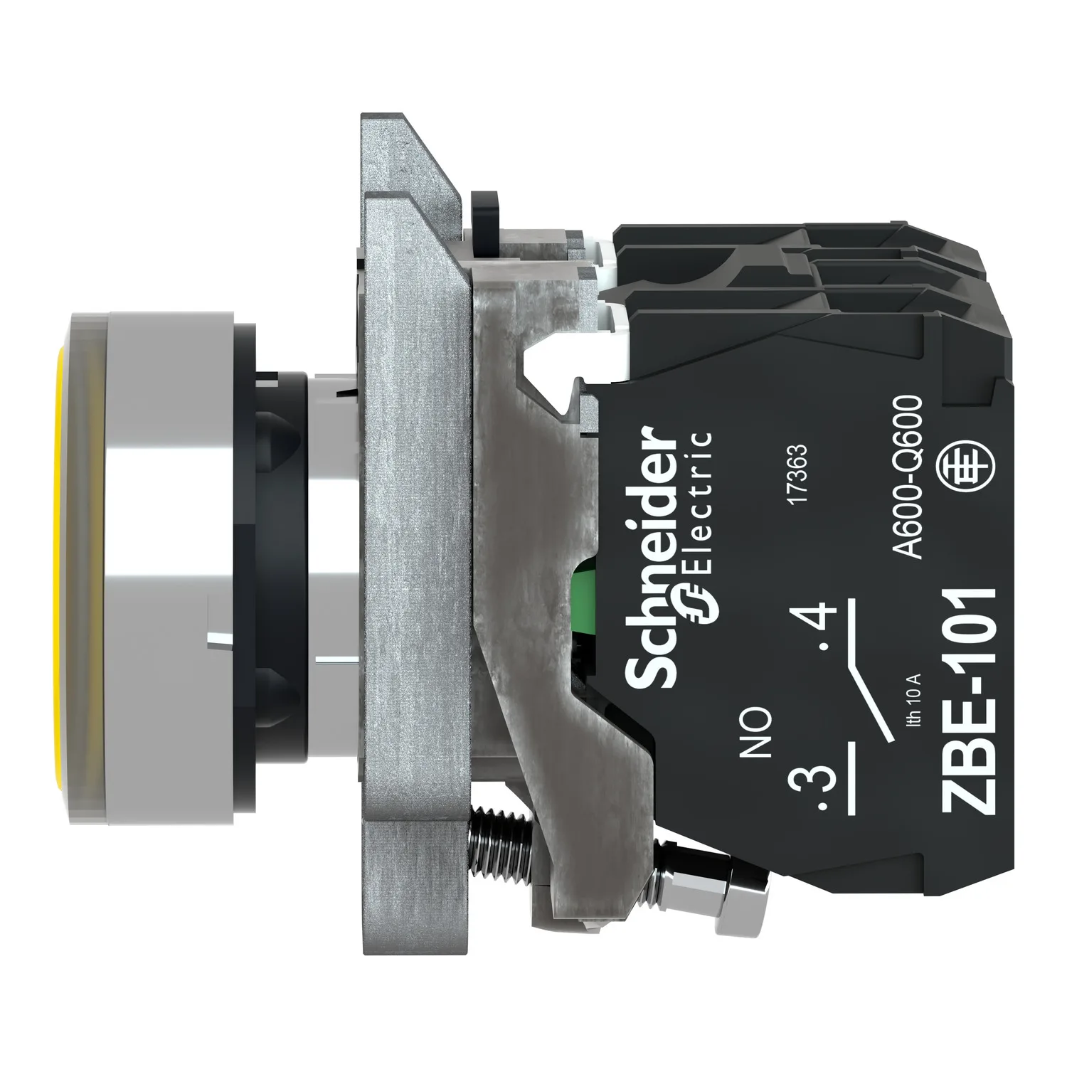 Harmony XB4, Işıklı basmalı buton, metal, düz, turuncu, Ø22, yay geri dönüşlü, <= 250 V, 1 NA + 1 NK - 2
