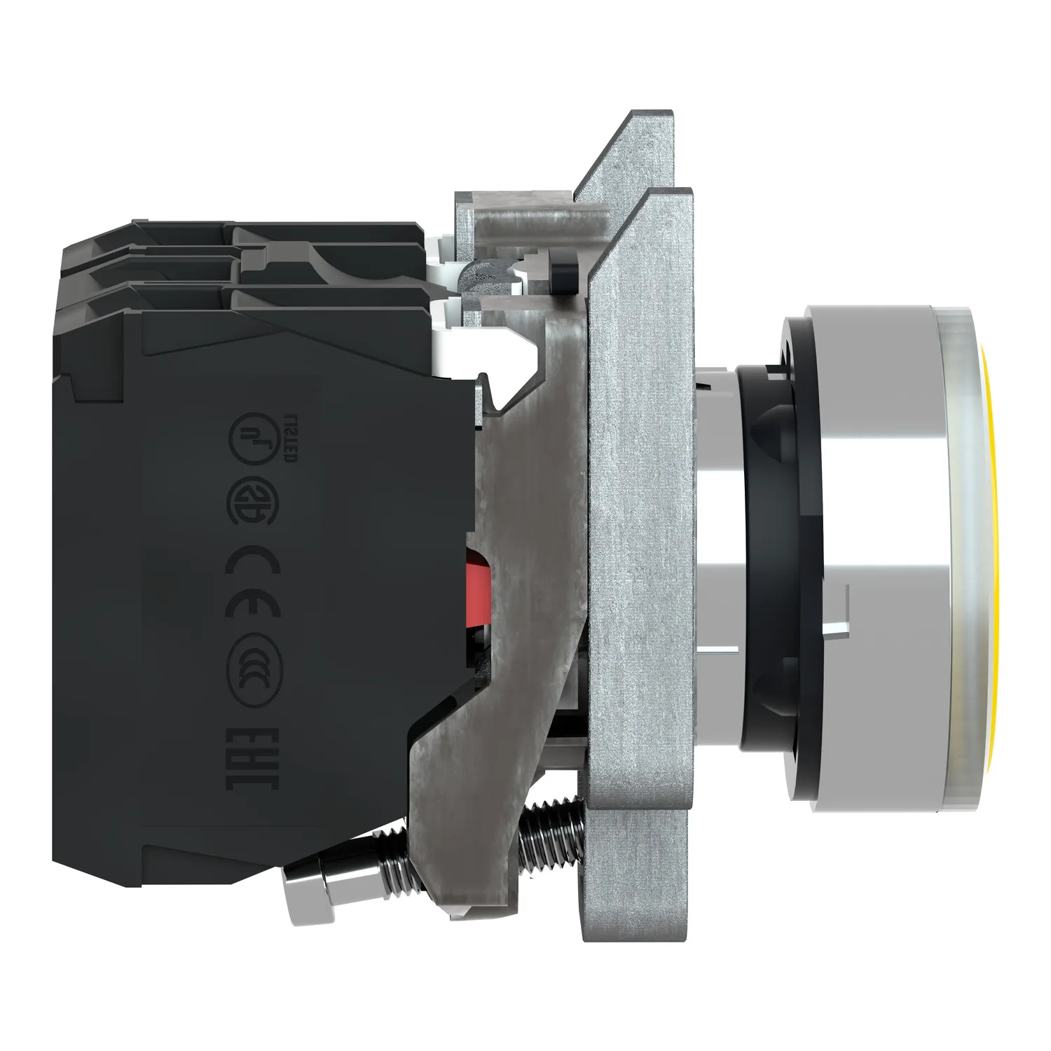 Schneider XB4BW3565 - Harmony XB4, Işıklı basmalı buton, metal, düz, turuncu, Ø22, yay geri dönüşlü, <= 250 V, 1 NA + 1 NK