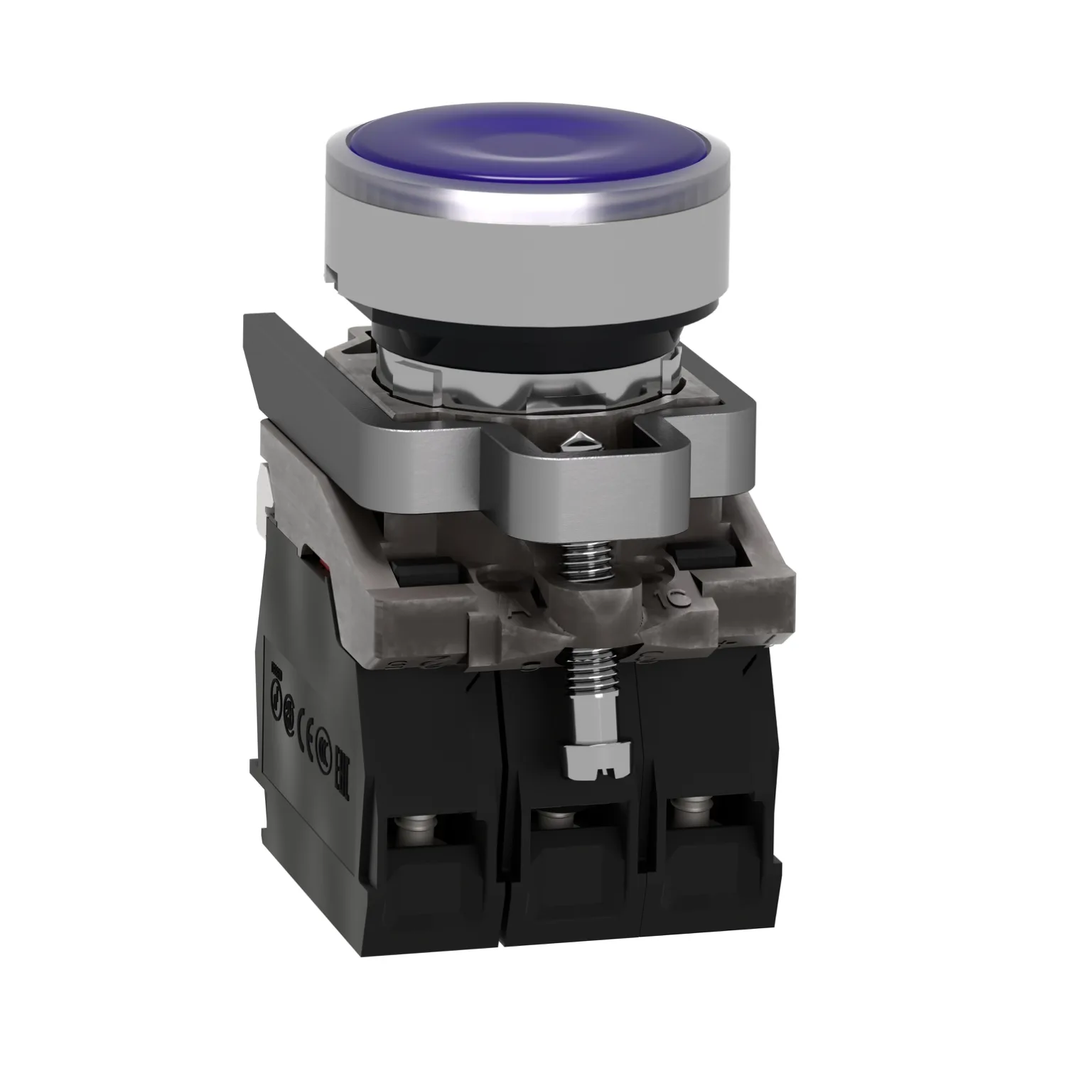 Switch: push-button; 22mm; Stabl.pos: 1; NC + NO; blue; LED; 230V - 2