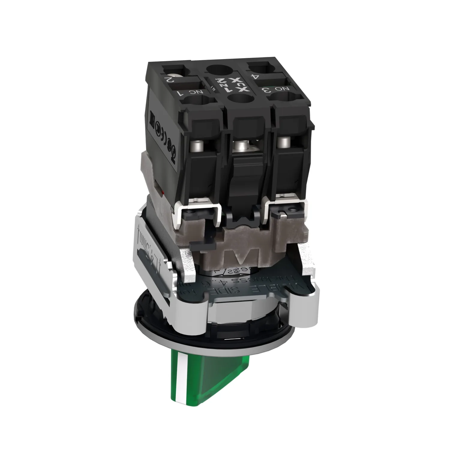 Harmony XB4 - bouton à man lumin - flush - 2 pos fix - vert - 1O+1F - 24V - 3