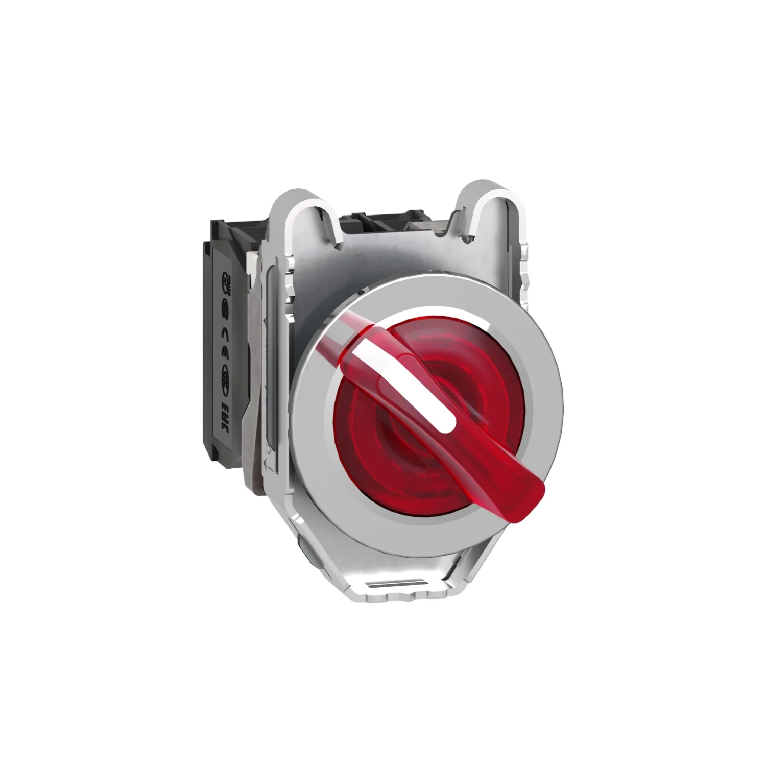 Schneider XB4FK124B5 - Leuchtwahlschalter, Harmony XB4F, Metall, 30mm, rot, universelle LED, 2 Stellungen, 1S+1Ö, 24V ACDC