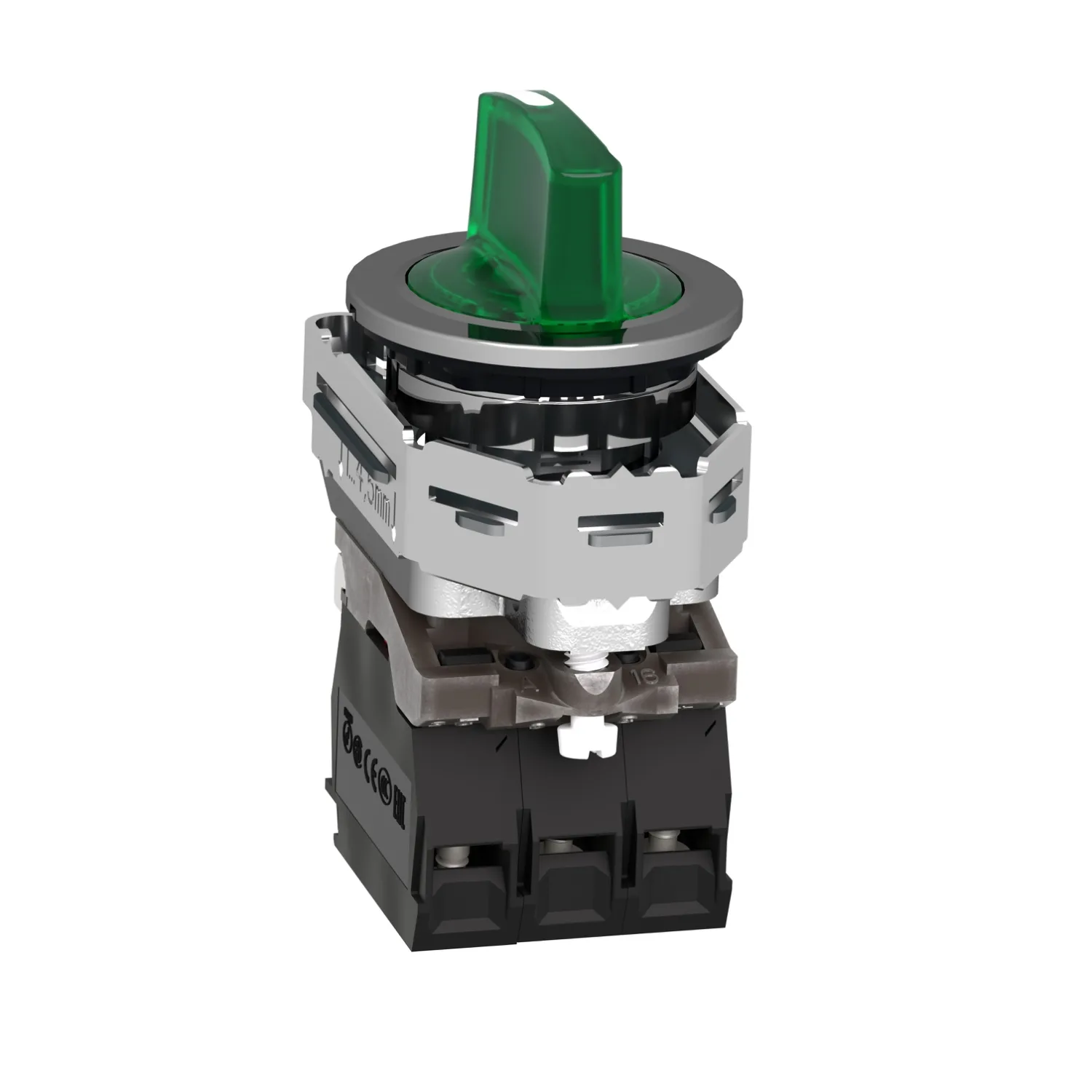 Harmony XB4 - bouton à man lumin - flush - 3 pos fix - vert - 1O+1F - 24V - 3