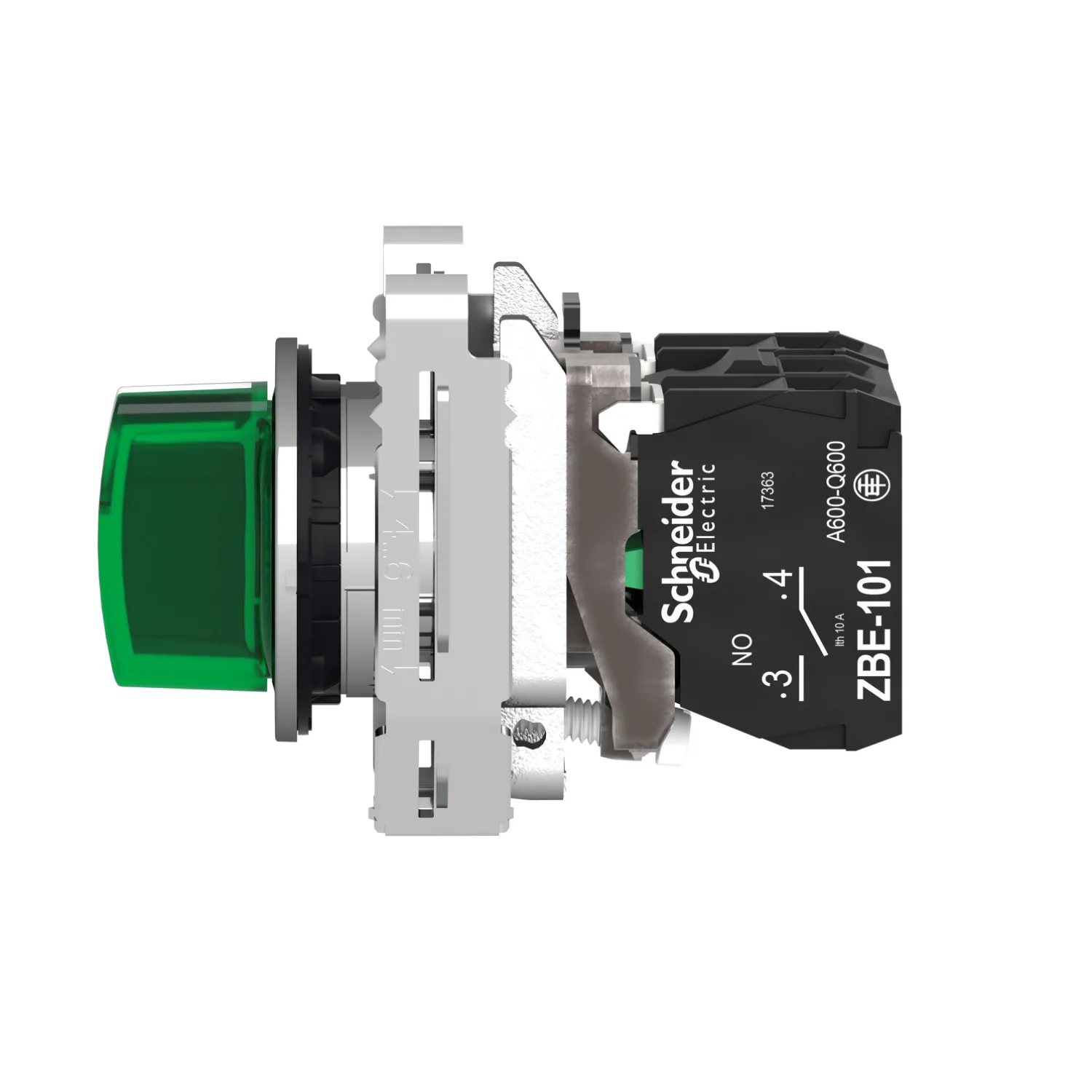 Harmony XB4 - bouton à man lumin - flush - 3 pos fix - vert - 1O+1F - 24V - 4