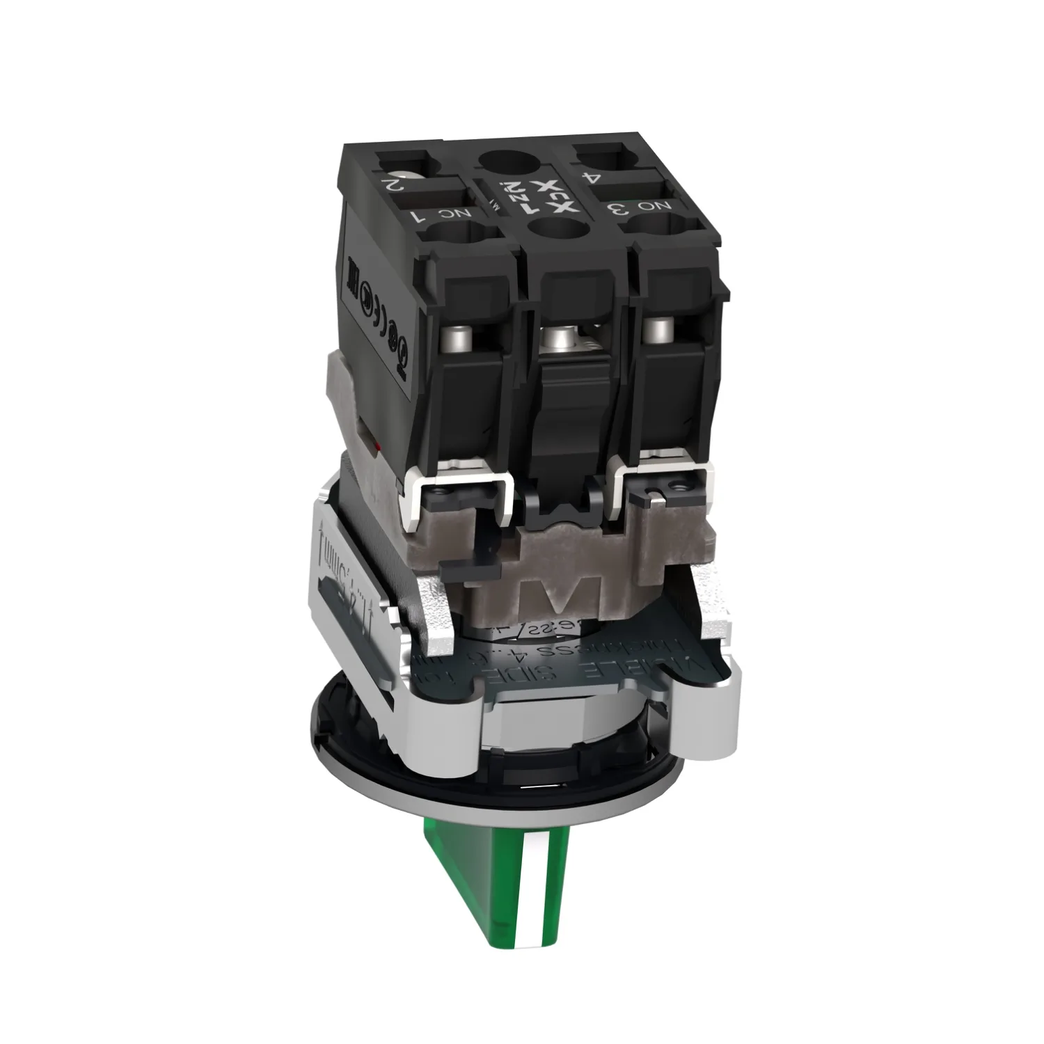 Harmony XB4 - bouton à man lumin - flush - 3 pos fix - vert - 1O+1F - 24V - 5