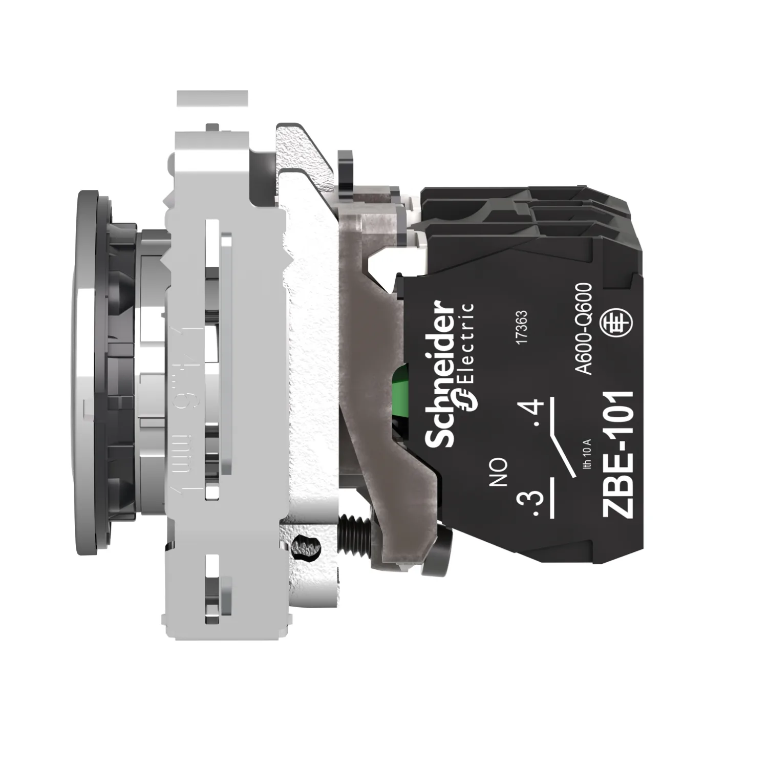Leuchtdrucktaster, Harmony XB4F, Metall, 30mm, weiß, unbeschriftet, universelle LED, glatte Kalotte, 1S+1Ö, 230-240V AC - 3