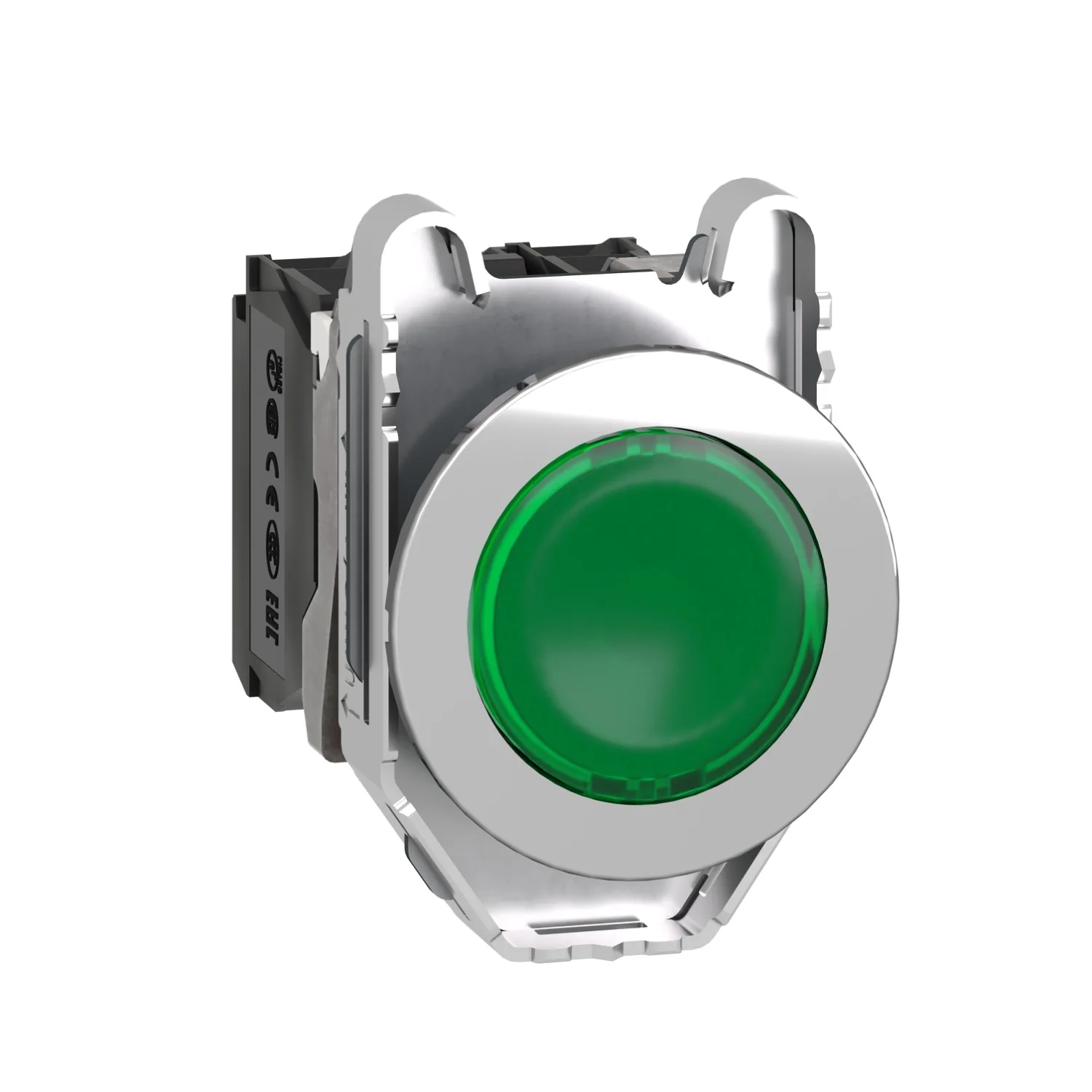 Schneider XB4FW33B5 - Leuchtdrucktaster, Harmony XB4F, Metall, 30mm, grün, unbeschriftet, universelle LED, glatte Kalotte, 1S+1Ö, 24V ACDC