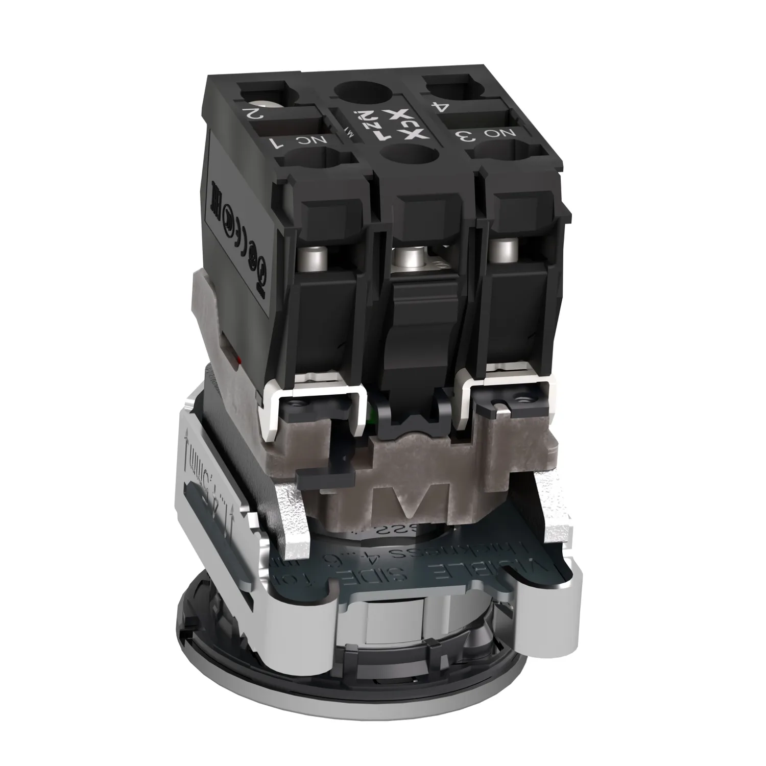 Leuchtdrucktaster, Harmony XB4F, Metall, 30mm, grün, unbeschriftet, universelle LED, glatte Kalotte, 1S+1Ö, 230-240V AC - 2