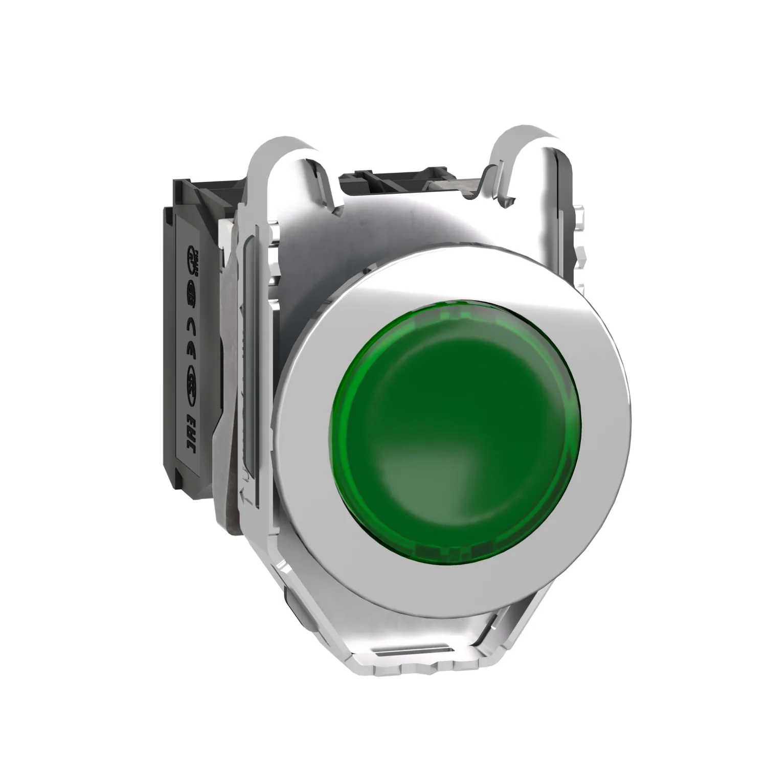 Schneider XB4FW33M5 - Leuchtdrucktaster, Harmony XB4F, Metall, 30mm, grün, unbeschriftet, universelle LED, glatte Kalotte, 1S+1Ö, 230-240V AC