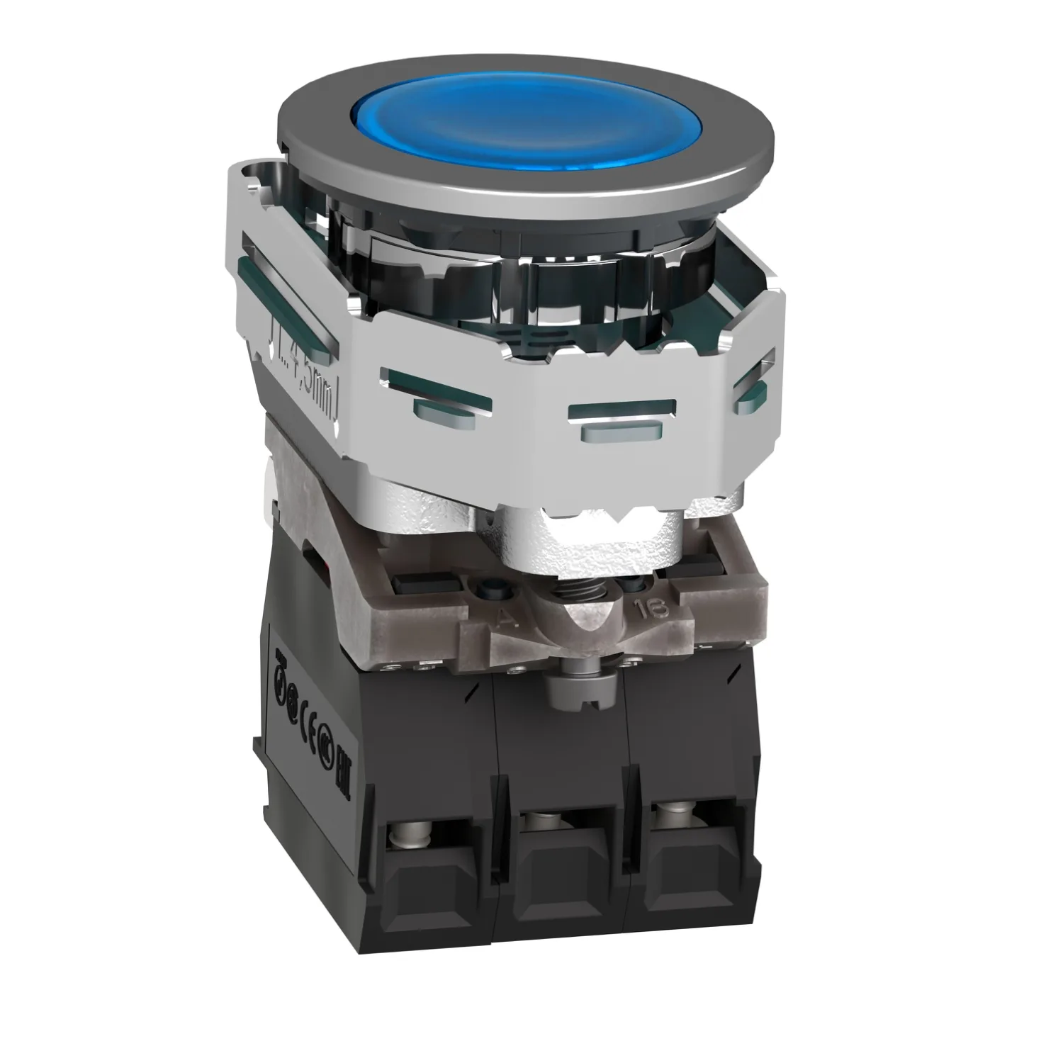 Leuchtdrucktaster, Harmony XB4F, Metall, 30mm, blau, unbeschriftet, universelle LED, glatte Kalotte, 1S+1Ö, 24V ACDC - 6