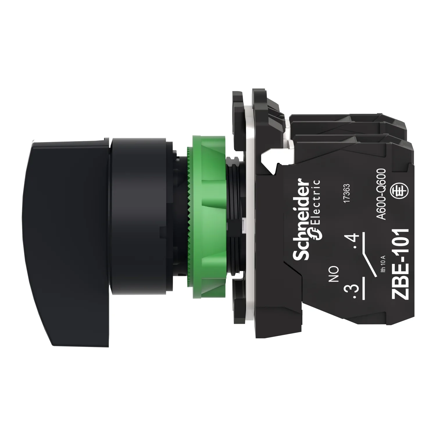 Harmony XB5, Selector switch, plastic, black, Ø22, long handle, 3 positions, spring return to center, 2 NO - 3