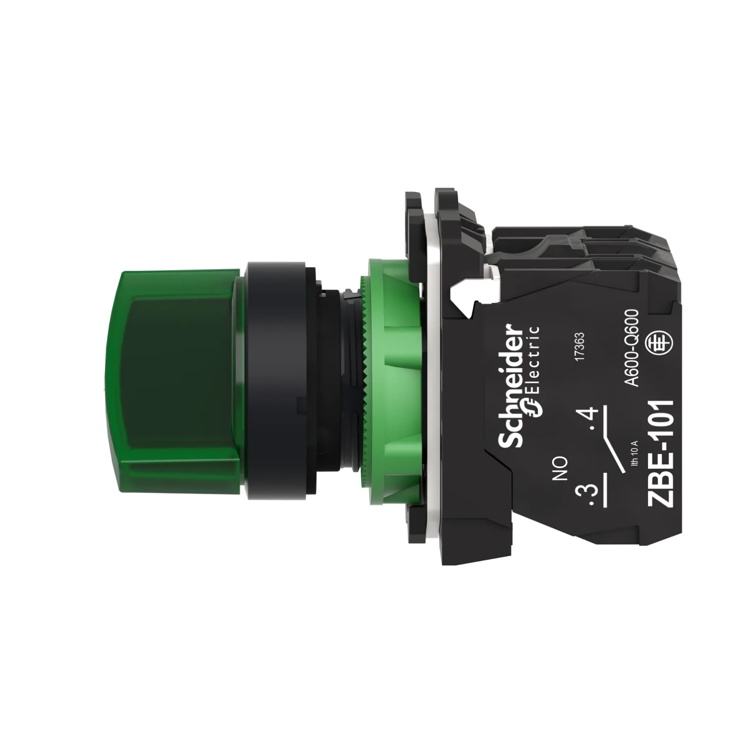 Schalter: Dreh-; 22mm; Stab.Pos: 2; NC + NO; grün; LED; 230V; IP66 - 3