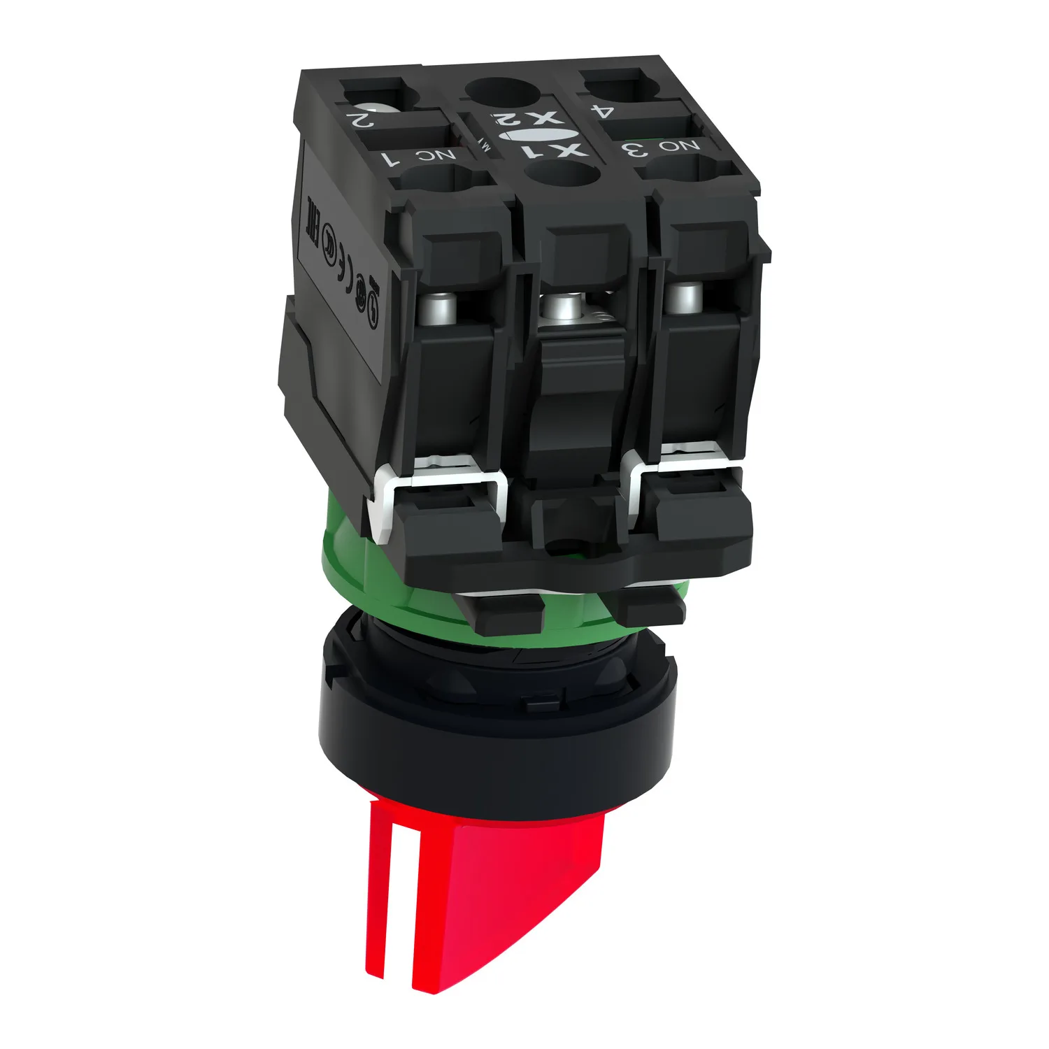 Işıklı seçici anahtar, Harmony XB5, gri plastik, kırmızı kol, 22mm, üniversal LED, 2 konumlu, 1NO + 1NC, 230...240V AC - 4