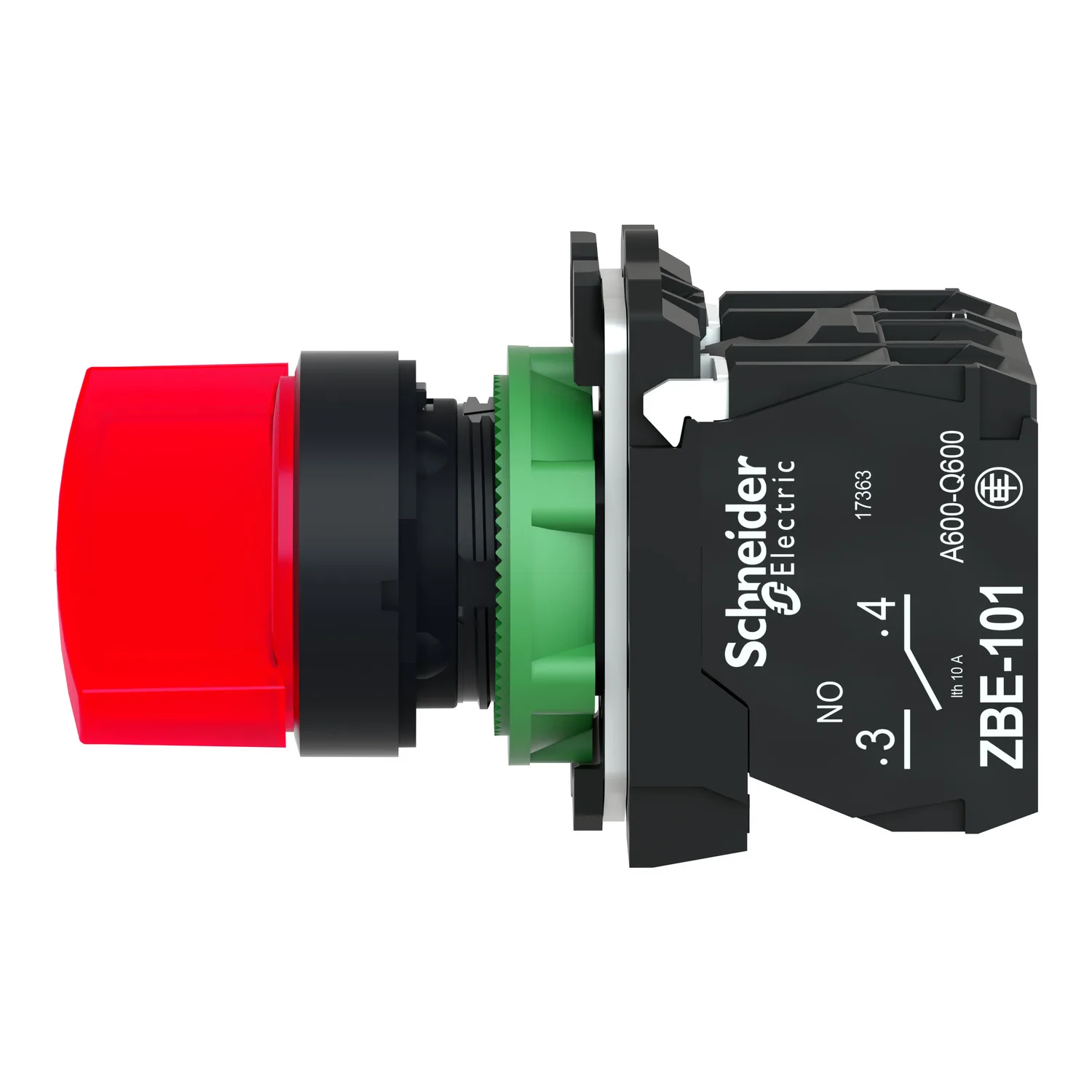 Işıklı seçici anahtar, Harmony XB5, gri plastik, kırmızı kol, 22mm, üniversal LED, 2 konumlu, 1NO + 1NC, 230...240V AC - 6