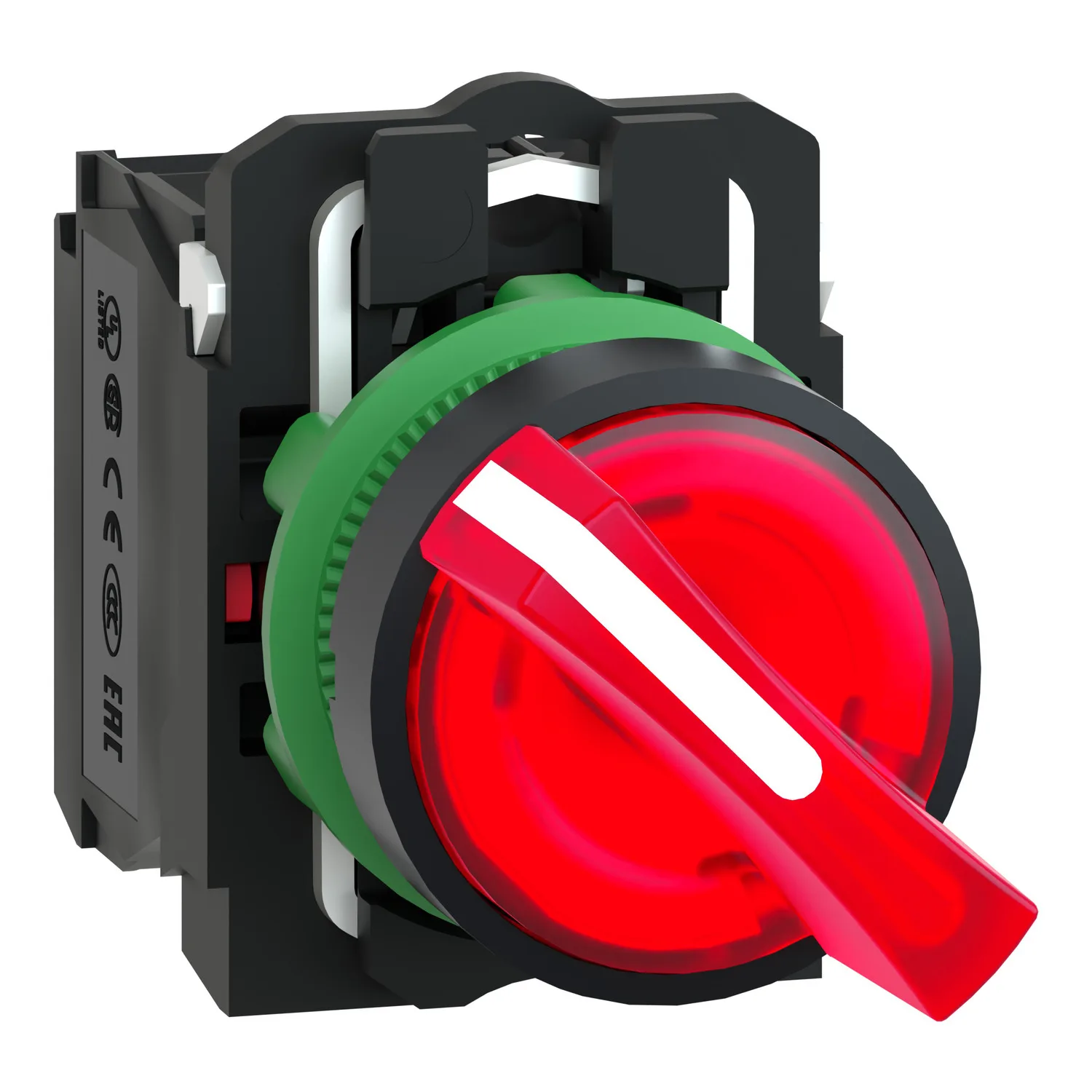 Schneider XB5AK124M5 - Işıklı seçici anahtar, Harmony XB5, gri plastik, kırmızı kol, 22mm, üniversal LED, 2 konumlu, 1NO + 1NC, 230...240V AC