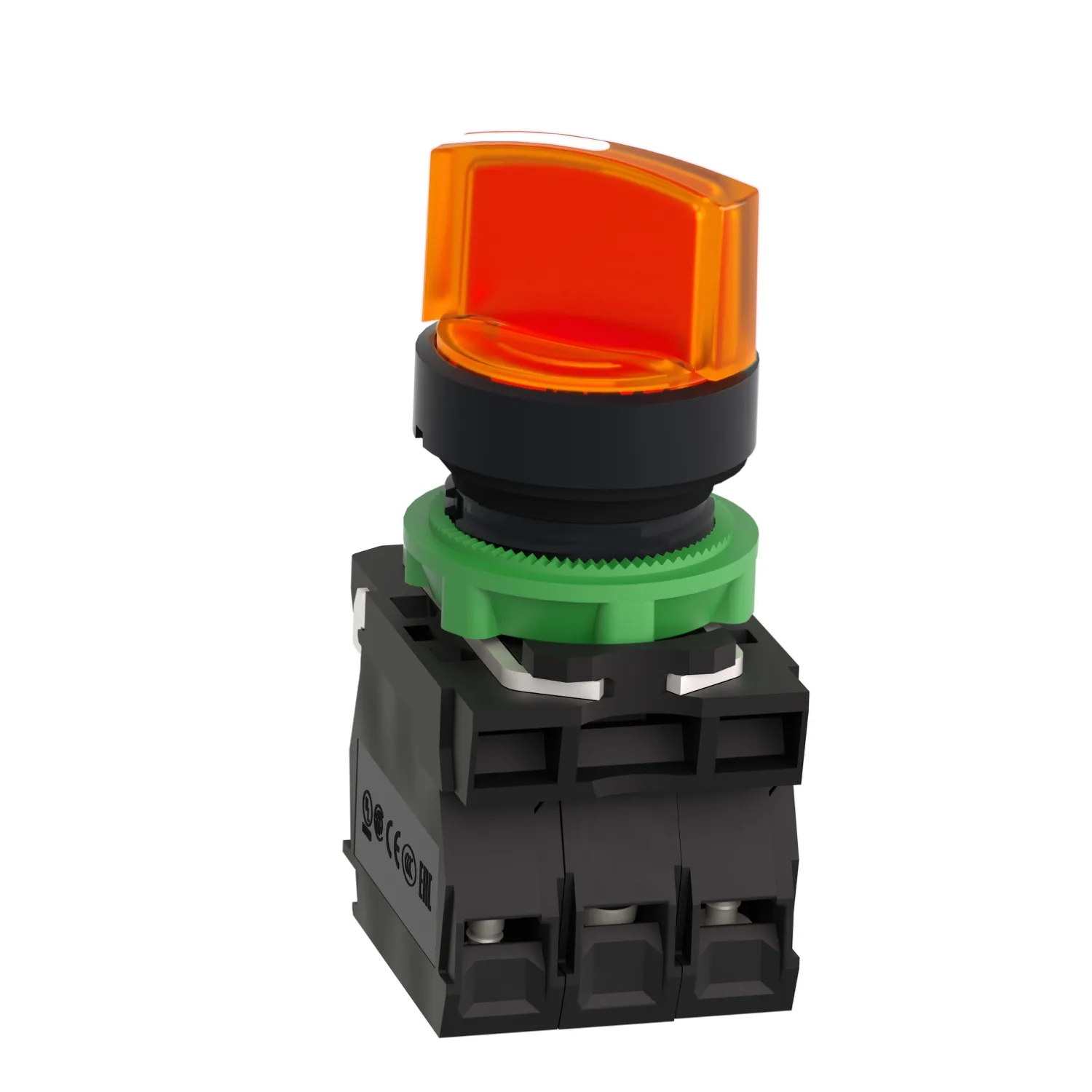 Işıklı seçici anahtar, Harmony XB5, gri plastik, turuncu kol, 22mm, üniversal LED, 2 konumlu, 1NO + 1NC, 24V AC DC - 3