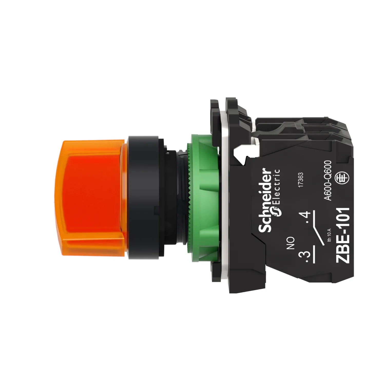 Işıklı seçici anahtar, Harmony XB5, gri plastik, turuncu kol, 22mm, üniversal LED, 2 konumlu, 1NO + 1NC, 24V AC DC - 4