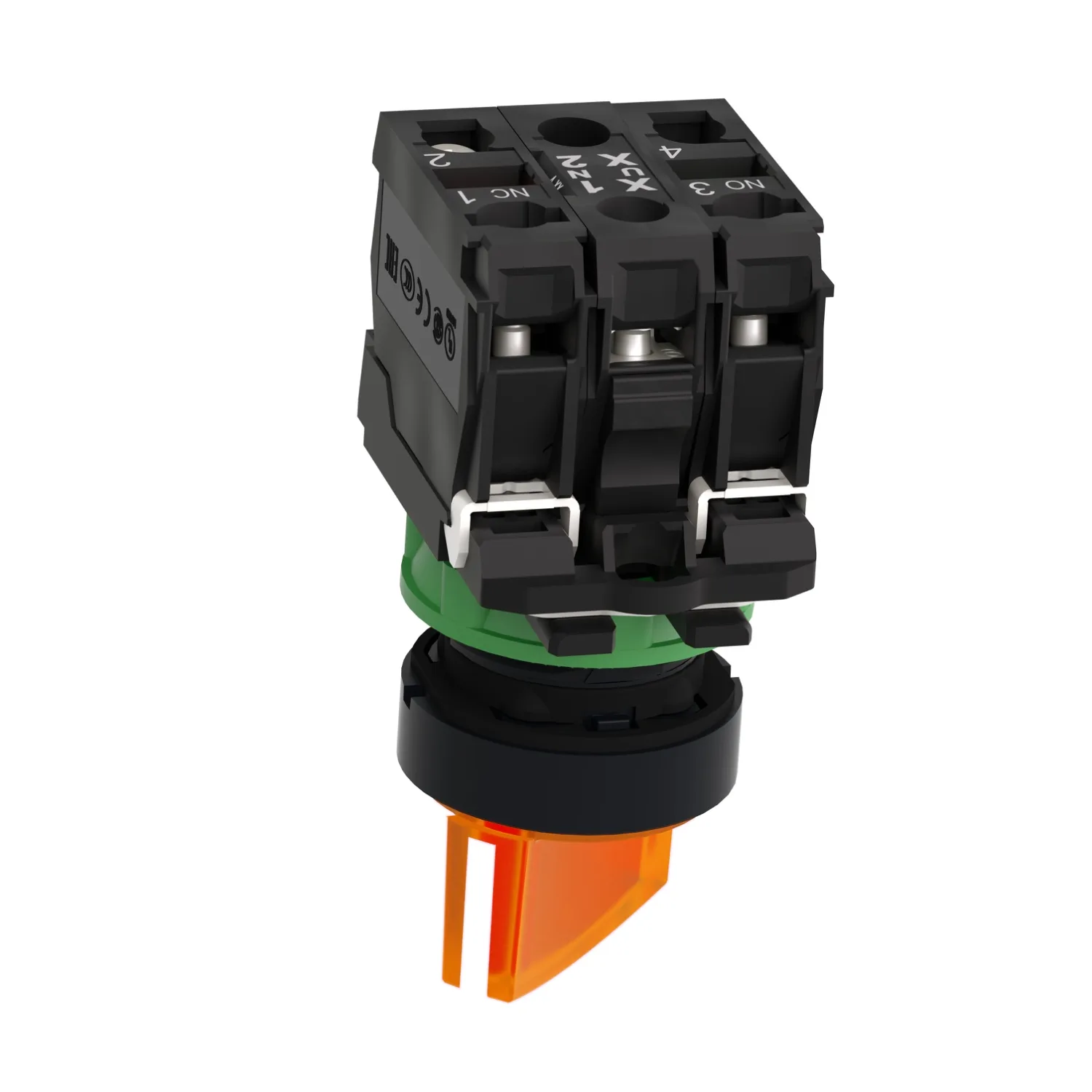 Işıklı seçici anahtar, Harmony XB5, gri plastik, turuncu kol, 22mm, üniversal LED, 2 konumlu, 1NO + 1NC, 24V AC DC - 5