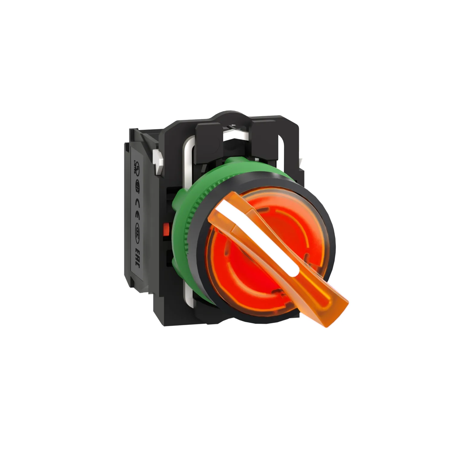 Schneider XB5AK125B5 - Işıklı seçici anahtar, Harmony XB5, gri plastik, turuncu kol, 22mm, üniversal LED, 2 konumlu, 1NO + 1NC, 24V AC DC