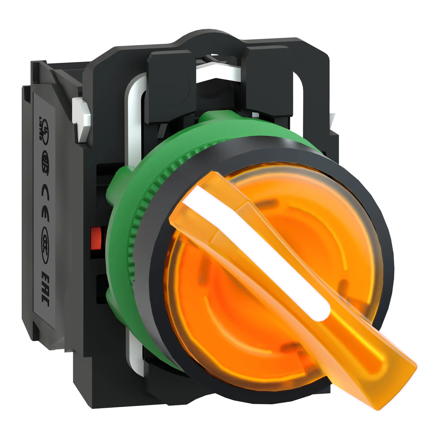 Schneider XB5AK125M5 - Işıklı seçici anahtar, Harmony XB5, gri plastik, turuncu kol, 22mm, üniversal LED, 2 konumlu, 1NO + 1NC, 230...240V AC