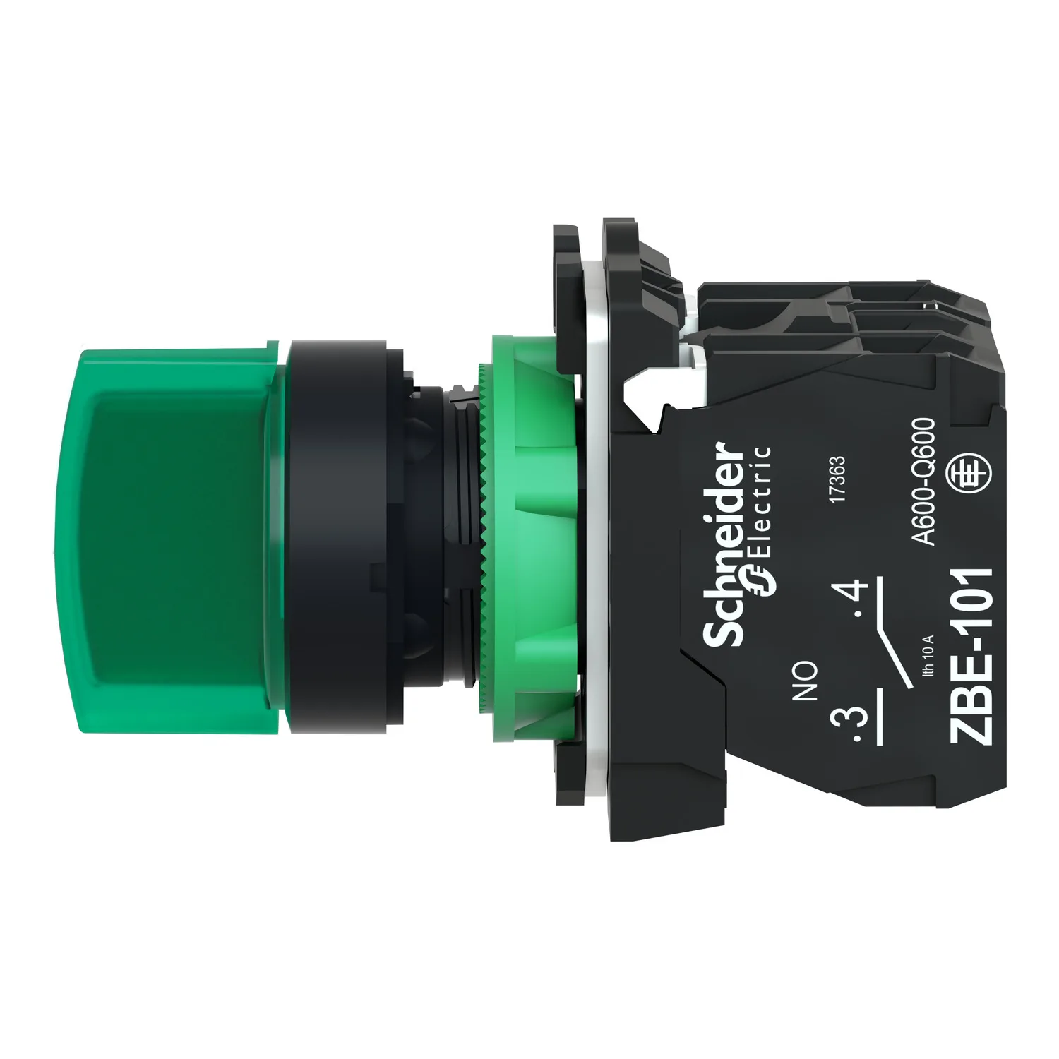 Işıklı seçici anahtar, Harmony XB5, gri plastik, yeşil kol, 22mm, üniversal LED, 3 konumlu, 1NO + 1NC, 230...240V AC - 4