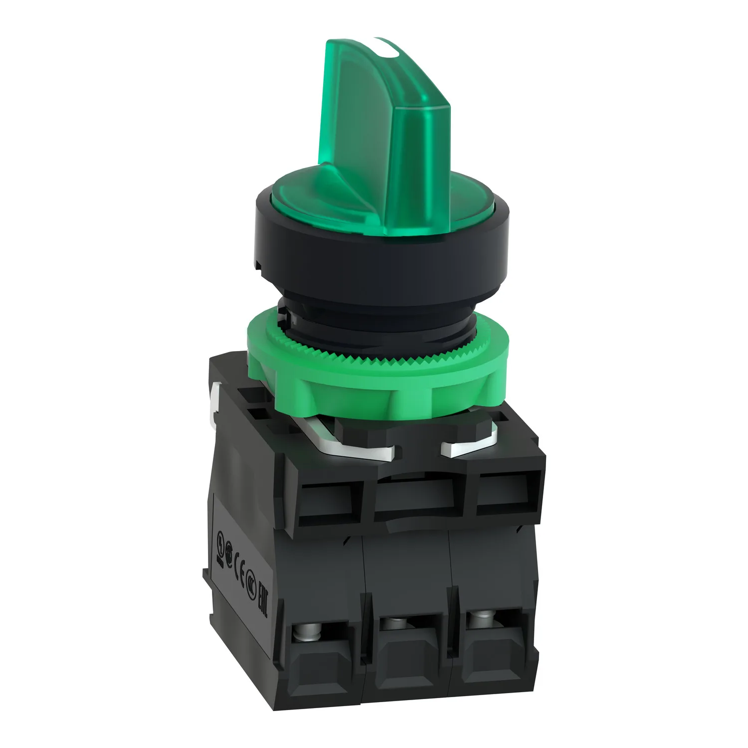 Işıklı seçici anahtar, Harmony XB5, gri plastik, yeşil kol, 22mm, üniversal LED, 3 konumlu, 1NO + 1NC, 230...240V AC - 5