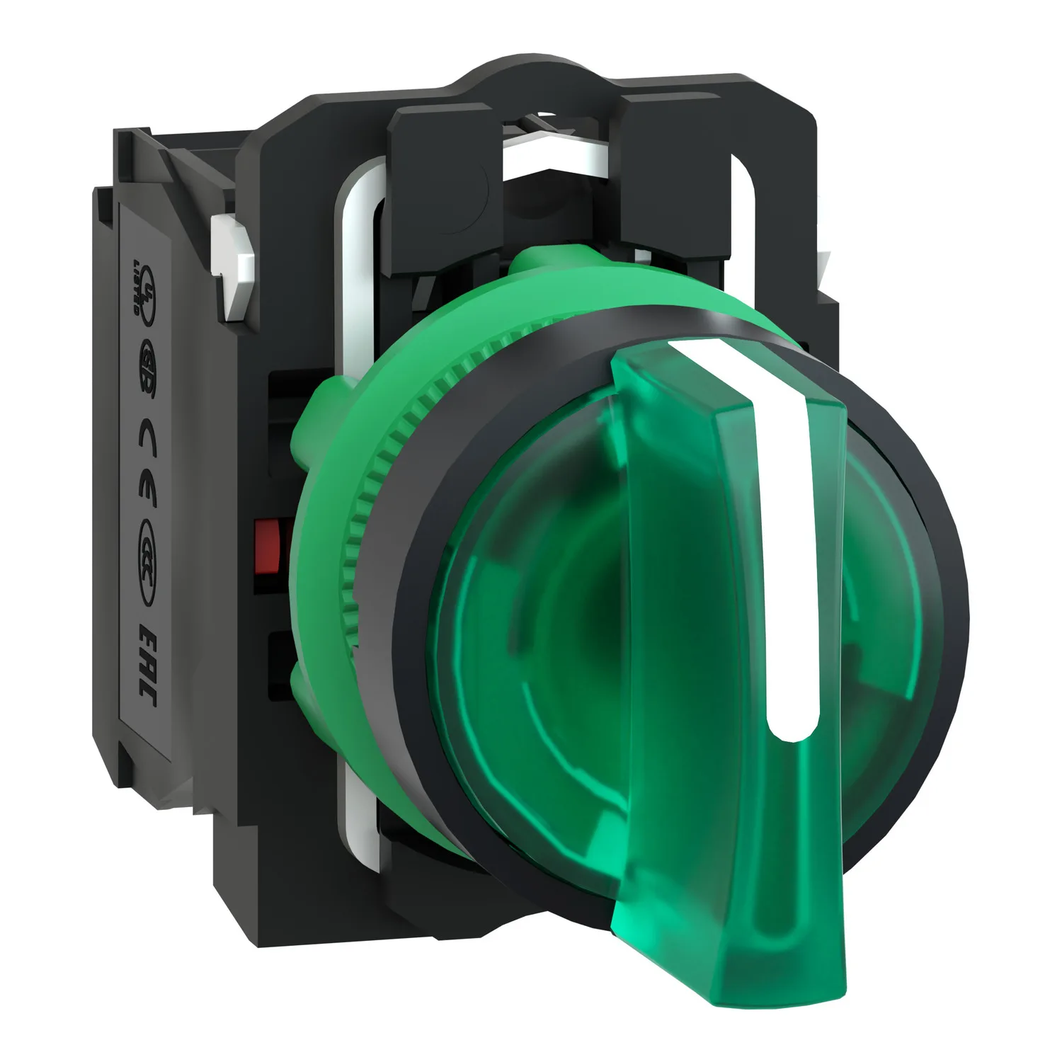 Schneider XB5AK133M5 - Işıklı seçici anahtar, Harmony XB5, gri plastik, yeşil kol, 22mm, üniversal LED, 3 konumlu, 1NO + 1NC, 230...240V AC