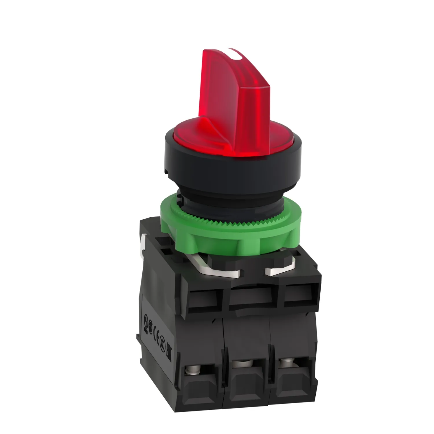 Işıklı seçici anahtar, Harmony XB5, gri plastik, kırmızı kol, 22mm, 3 konumlu, üniversal LED, 1NO + 1NC, 24V AC DC - 3