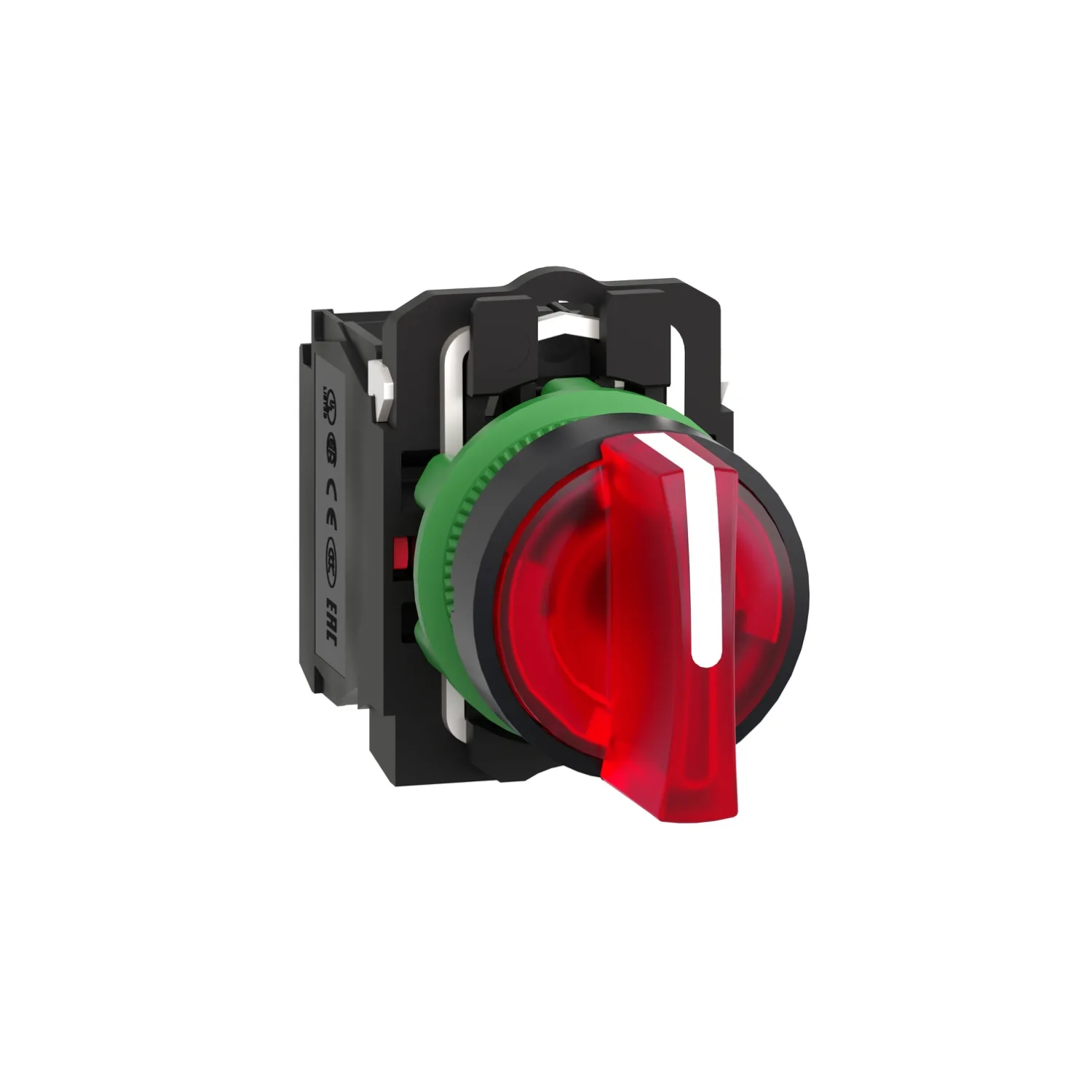 Schneider XB5AK134B5 - Işıklı seçici anahtar, Harmony XB5, gri plastik, kırmızı kol, 22mm, 3 konumlu, üniversal LED, 1NO + 1NC, 24V AC DC