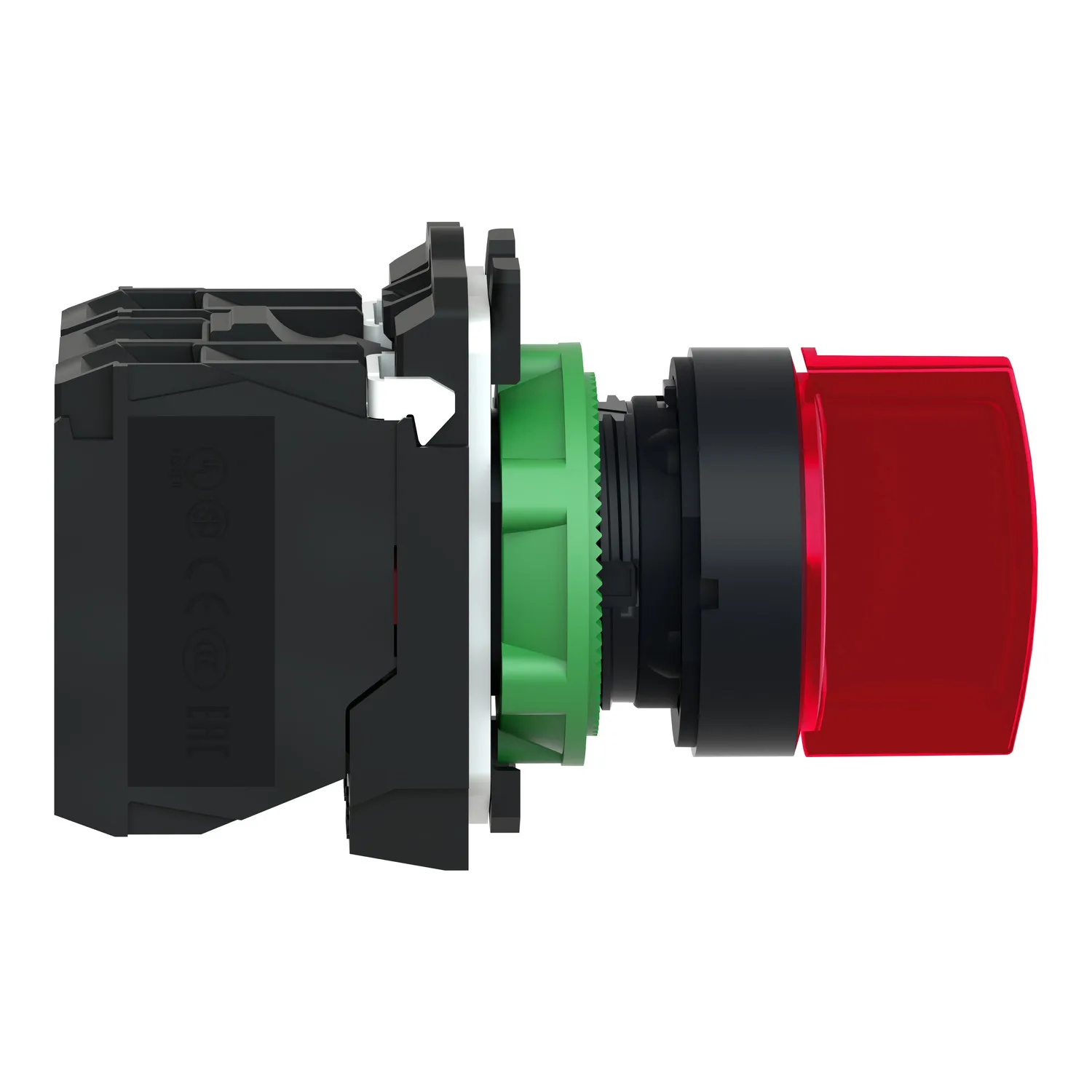 Illuminated selector switch, Harmony XB5, grey plastic, red handle, 22mm, universal LED, 3 positions, 1NO + 1NC, 230...240V AC - 2