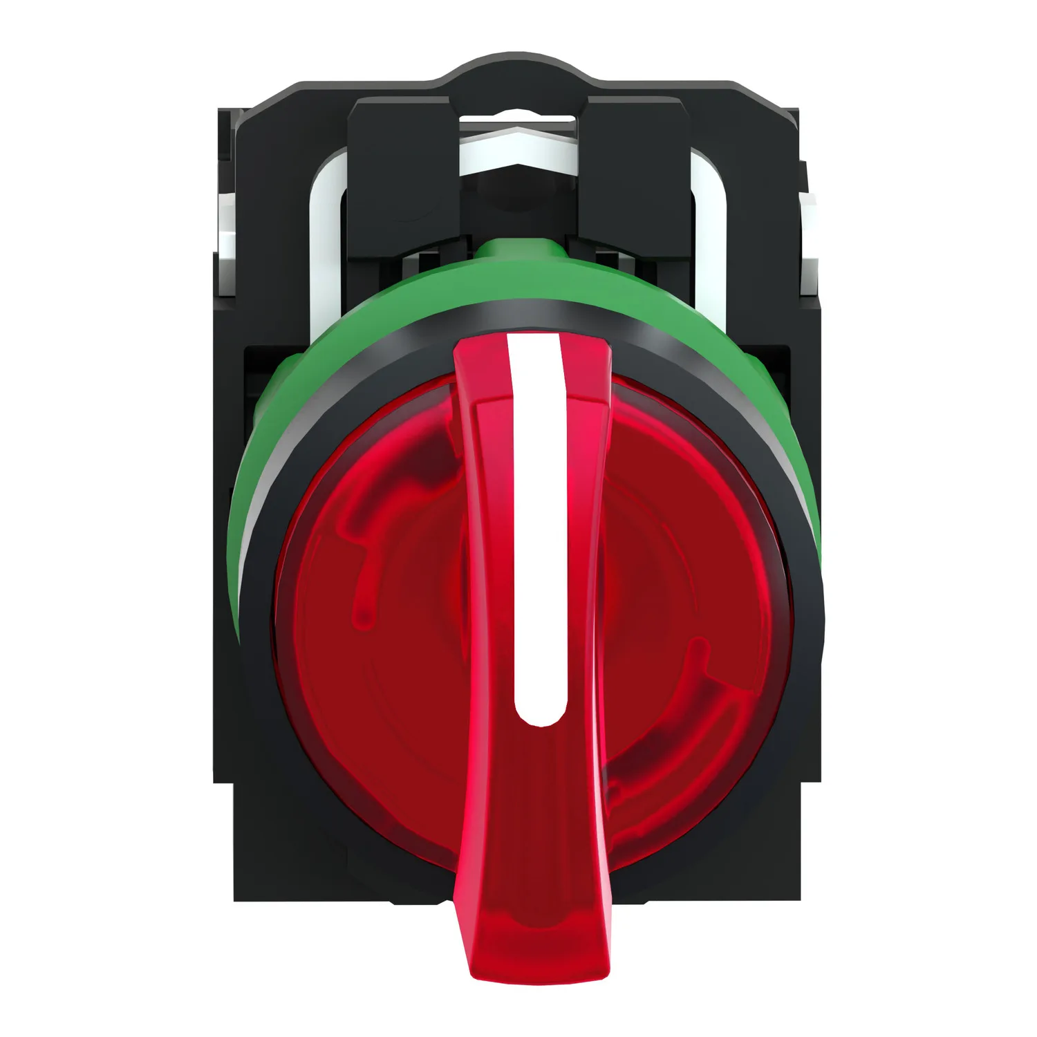Illuminated selector switch, Harmony XB5, grey plastic, red handle, 22mm, universal LED, 3 positions, 1NO + 1NC, 230...240V AC - 5