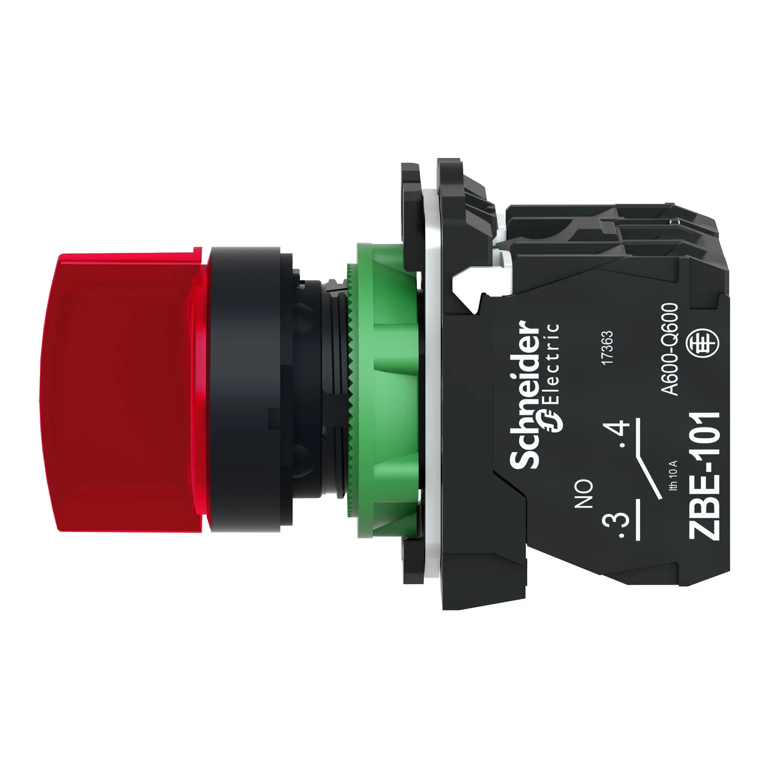 Illuminated selector switch, Harmony XB5, grey plastic, red handle, 22mm, universal LED, 3 positions, 1NO + 1NC, 230...240V AC - 6