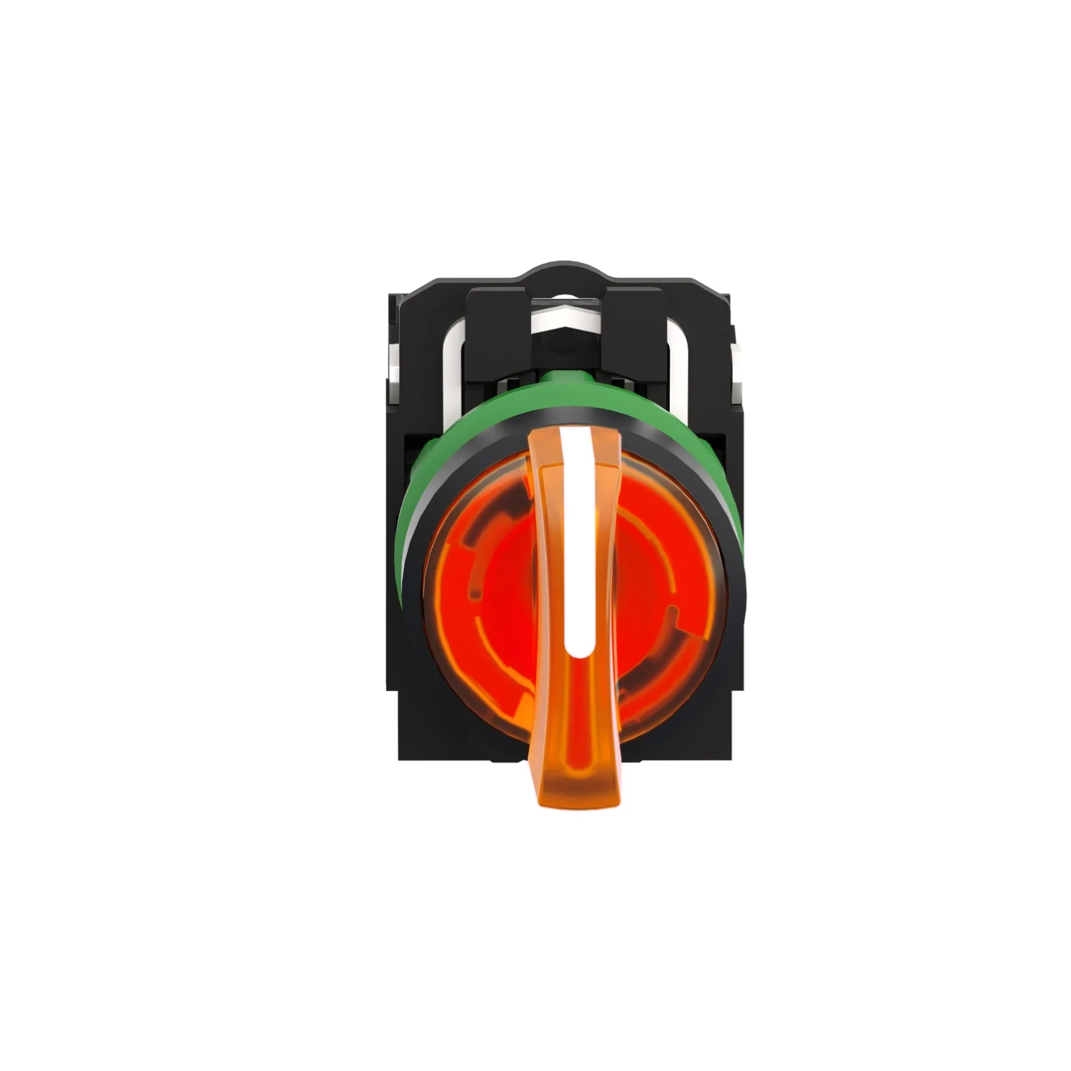 Leucht-Wahlschalter, Harmony XB5, grauer Kunststoff, oranger Griff, 22mm, Universal-LED, 3 Positionen, 1NO + 1NC, 24V AC DC - 6