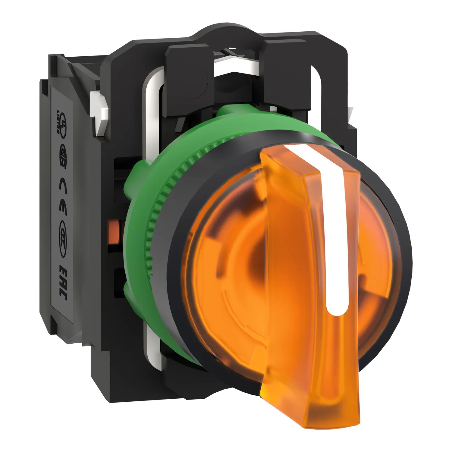 Schneider XB5AK135B5 - Işıklı seçici anahtar, Harmony XB5, gri plastik, turuncu kol, 22mm, üniversal LED, 3 pozisyon, 1NO + 1NC, 24V AC DC