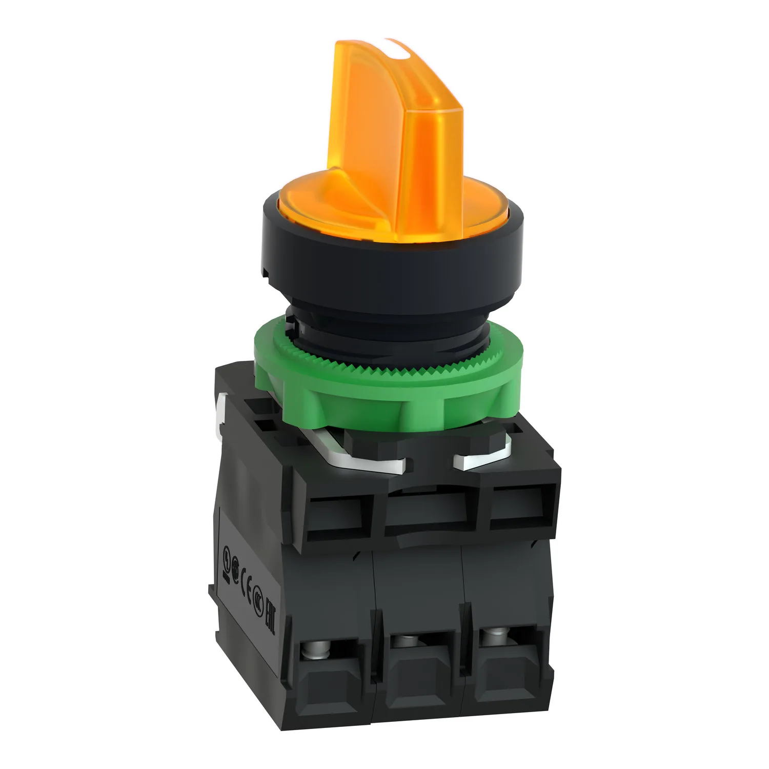 Işıklı seçici anahtar, Harmony XB5, gri plastik, turuncu kol, 22mm, üniversal LED, 3 pozisyon, 1NO + 1NC, 230...240V AC - 3