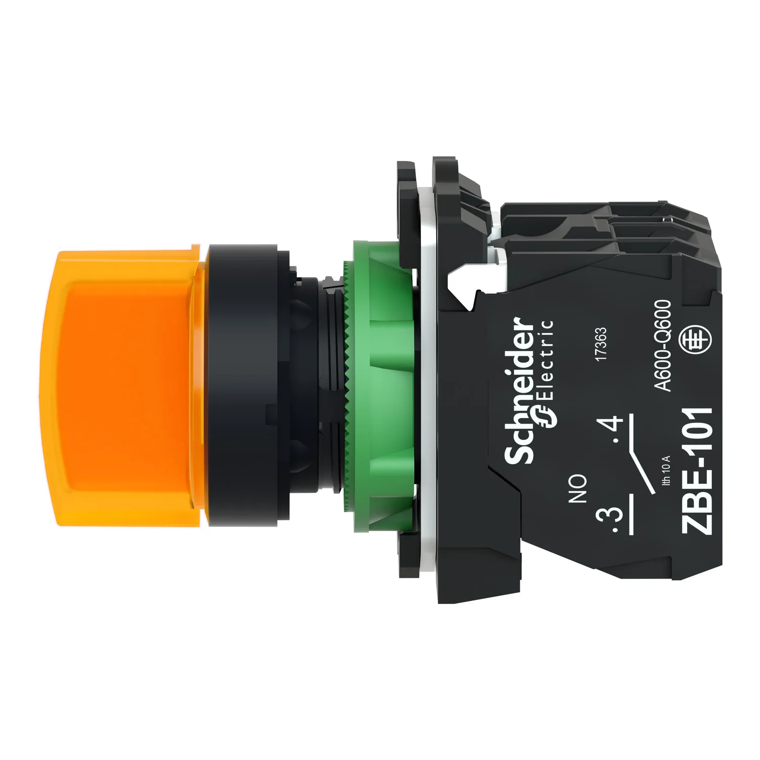 Işıklı seçici anahtar, Harmony XB5, gri plastik, turuncu kol, 22mm, üniversal LED, 3 pozisyon, 1NO + 1NC, 230...240V AC - 4