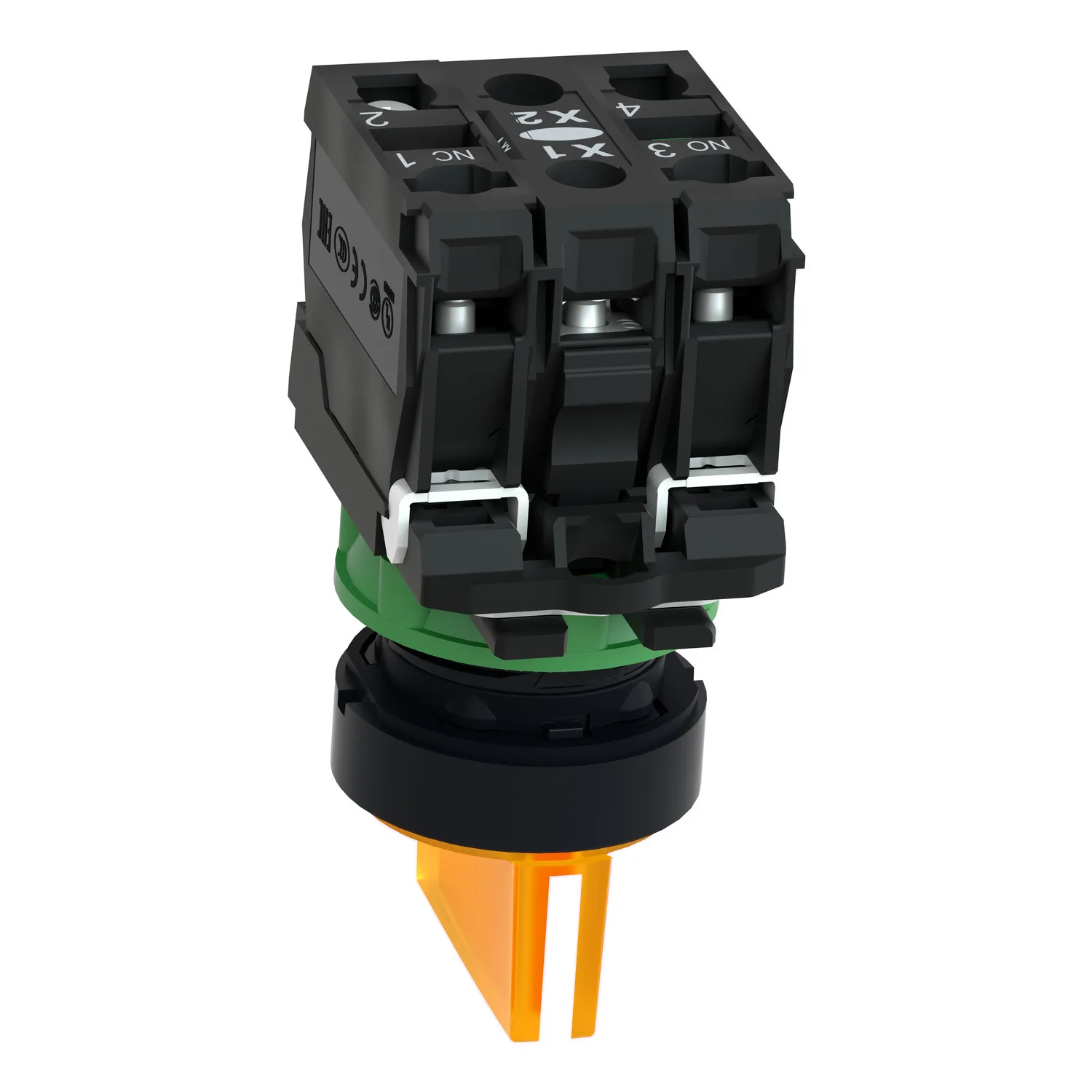 Işıklı seçici anahtar, Harmony XB5, gri plastik, turuncu kol, 22mm, üniversal LED, 3 pozisyon, 1NO + 1NC, 230...240V AC - 5