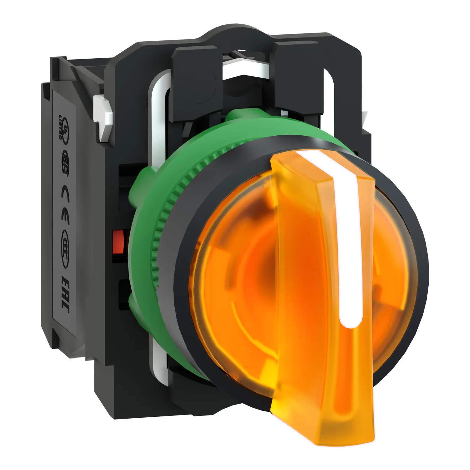 Schneider XB5AK135M5 - Işıklı seçici anahtar, Harmony XB5, gri plastik, turuncu kol, 22mm, üniversal LED, 3 pozisyon, 1NO + 1NC, 230...240V AC