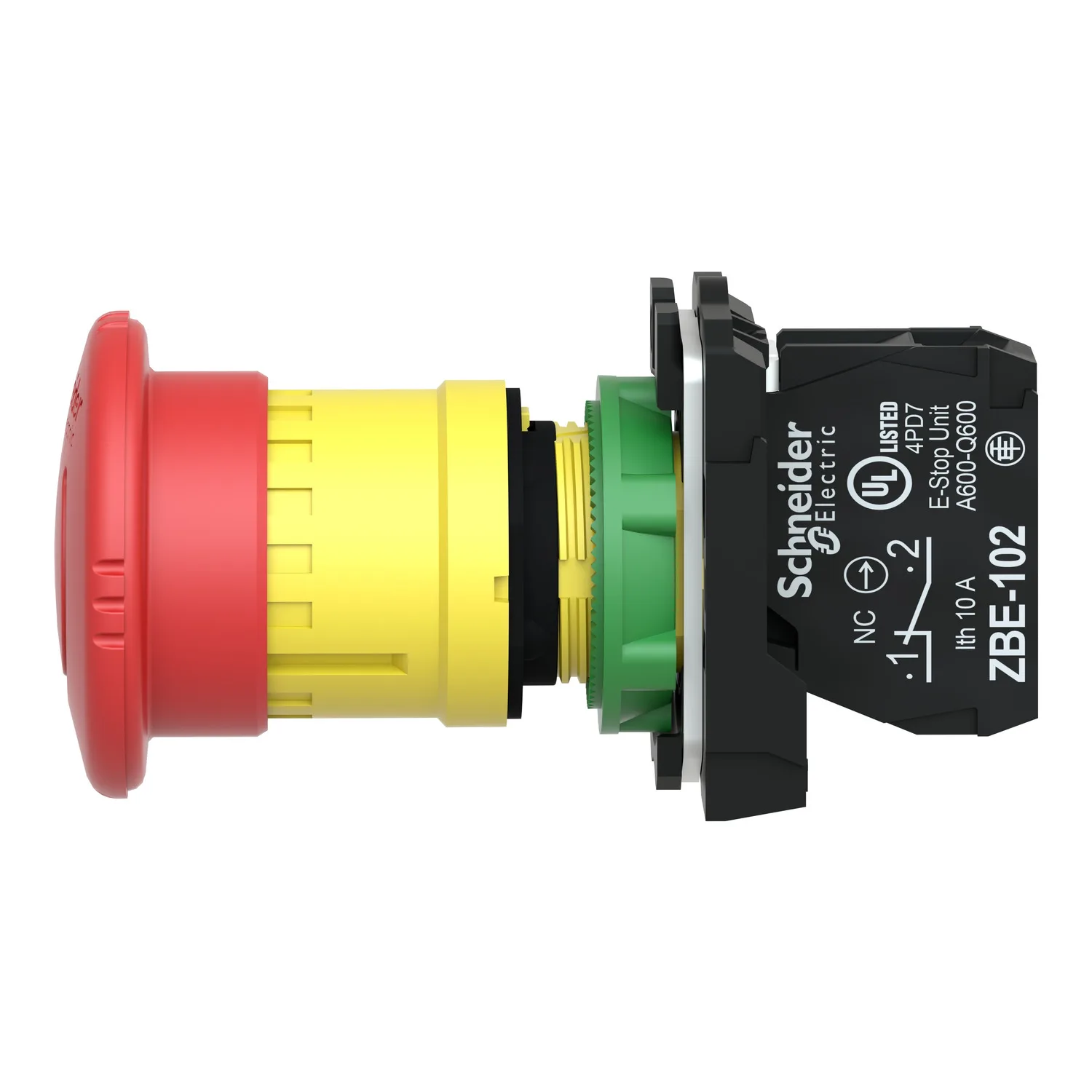 Schneider XB5AS8442 - Not-Aus/Not-Halt-Schalter, Harmony XB5, Kunststoff, Drehentriegelung, 22mm, Pilz 40mm, 1Ö