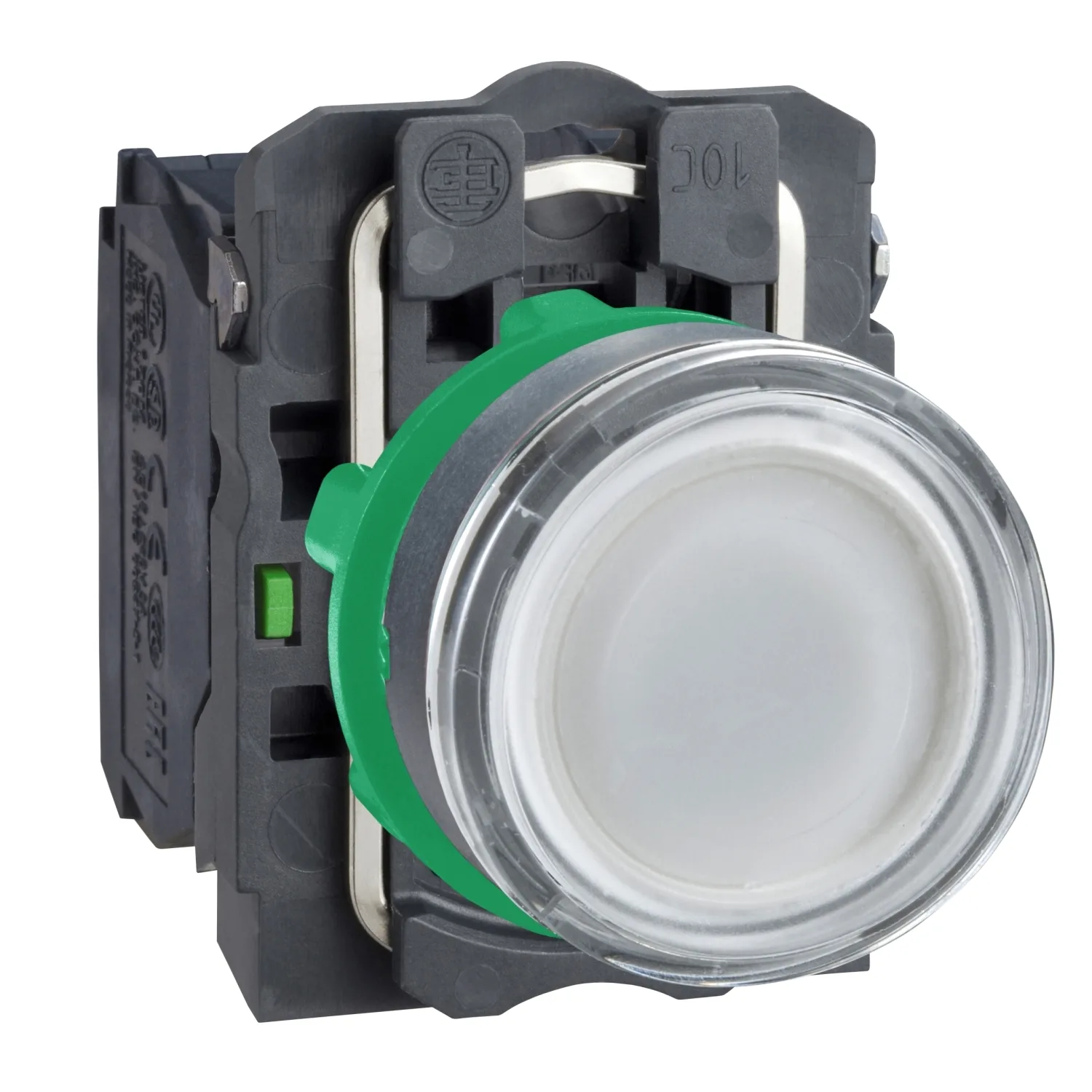 Schneider XB5AW3165 - Leuchtdrucktaster, weiß, flach, 1S+1Ö, tastend, +BA 9s 250V 2,4W