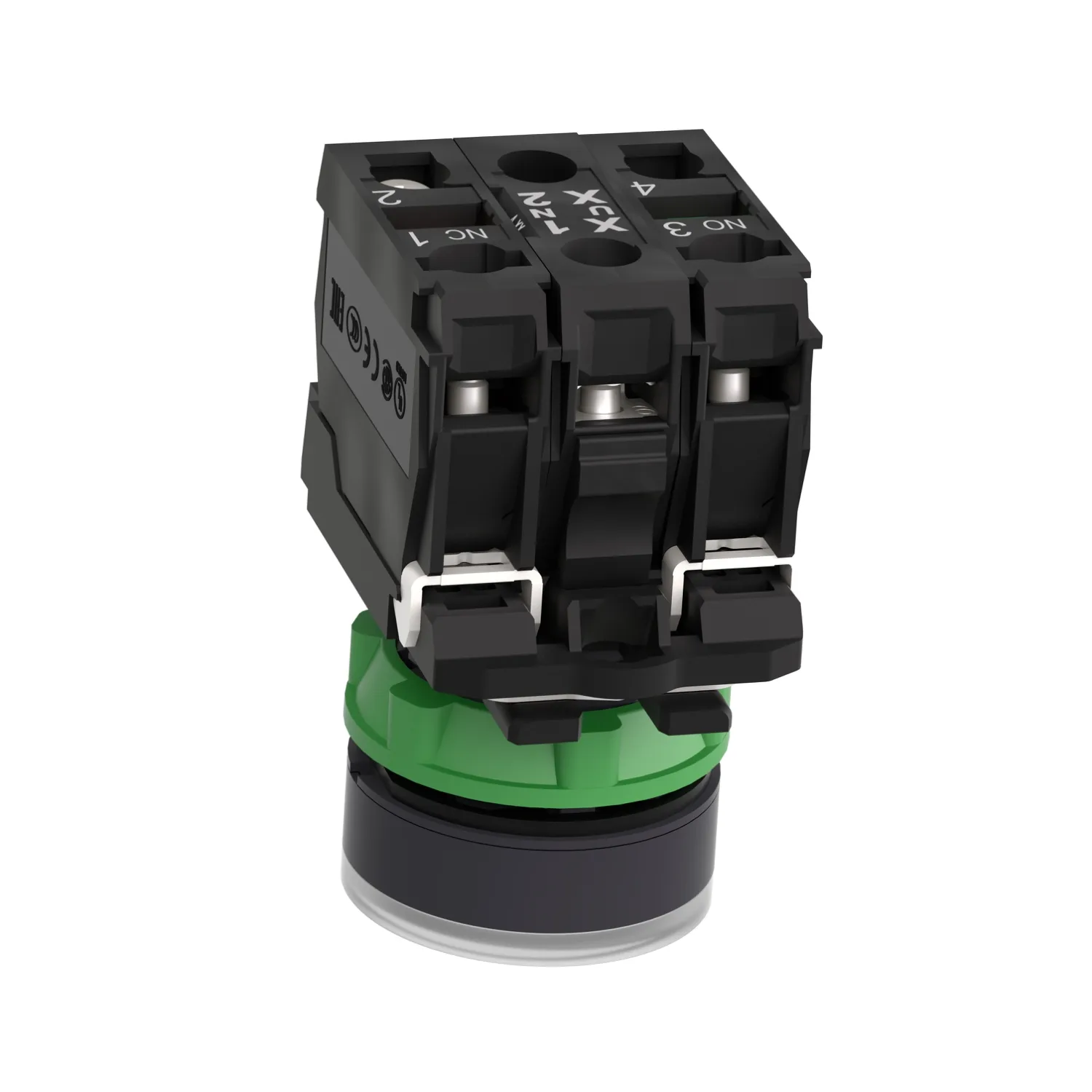 Leuchtdrucktaster, Harmony XB5, Kunststoff, weiß, 22mm, universelle LED, glatte Kalotte, 1S + 1Ö, 24V ACDC - 4
